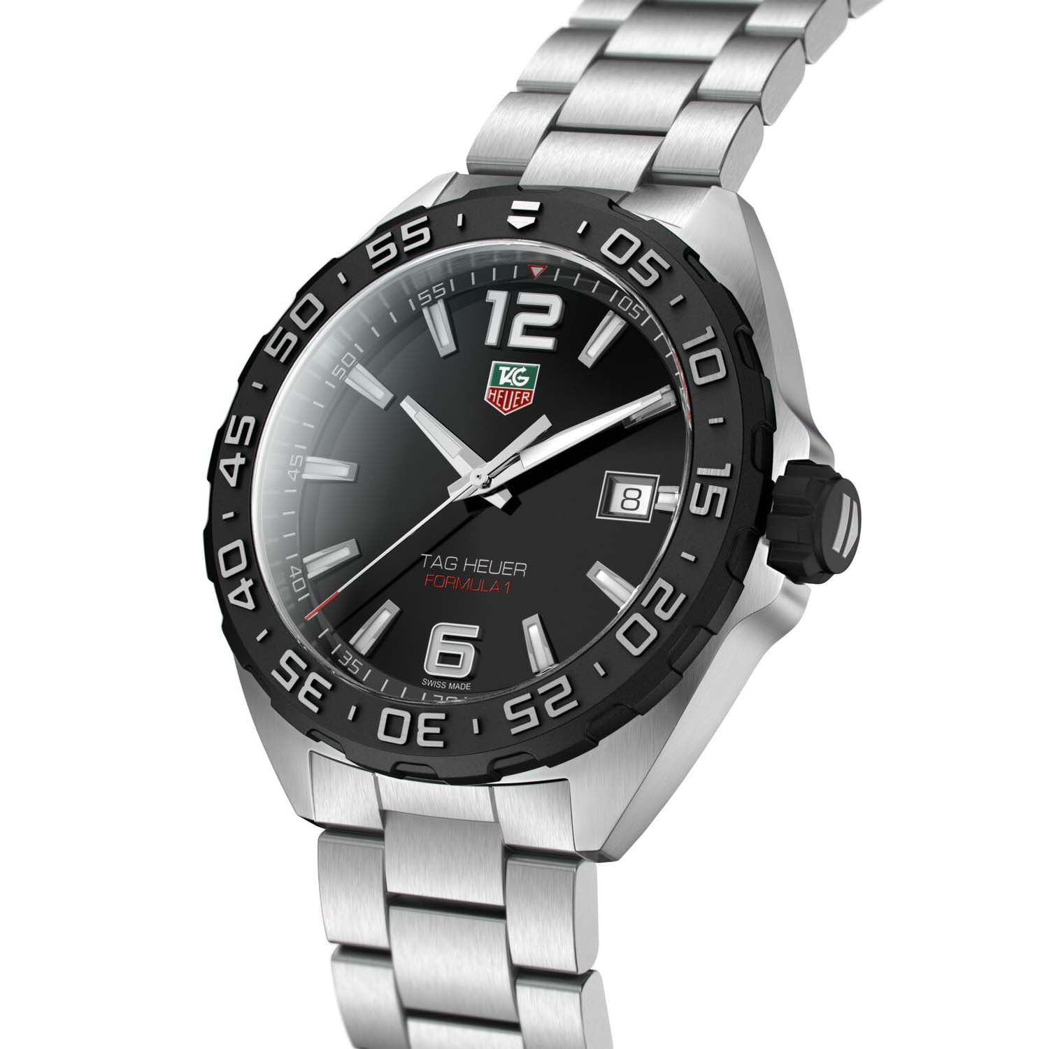 Gents Tag Heuer Formula 1 Quartz Steel Bracelet Black Bezel Black Baton Dial Date WAZ1110.BA0875
