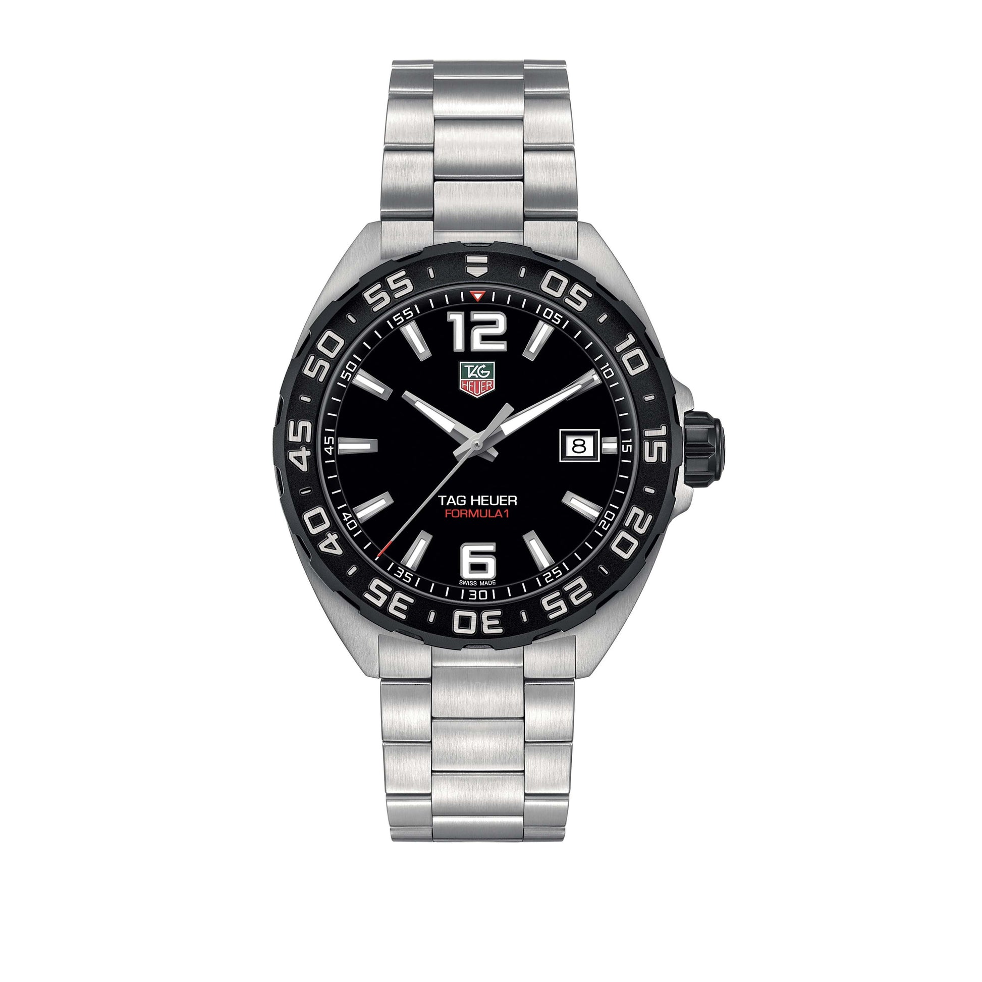 Gents Tag Heuer Formula 1 Quartz Steel Bracelet Black Bezel Black Baton Dial Date WAZ1110.BA0875