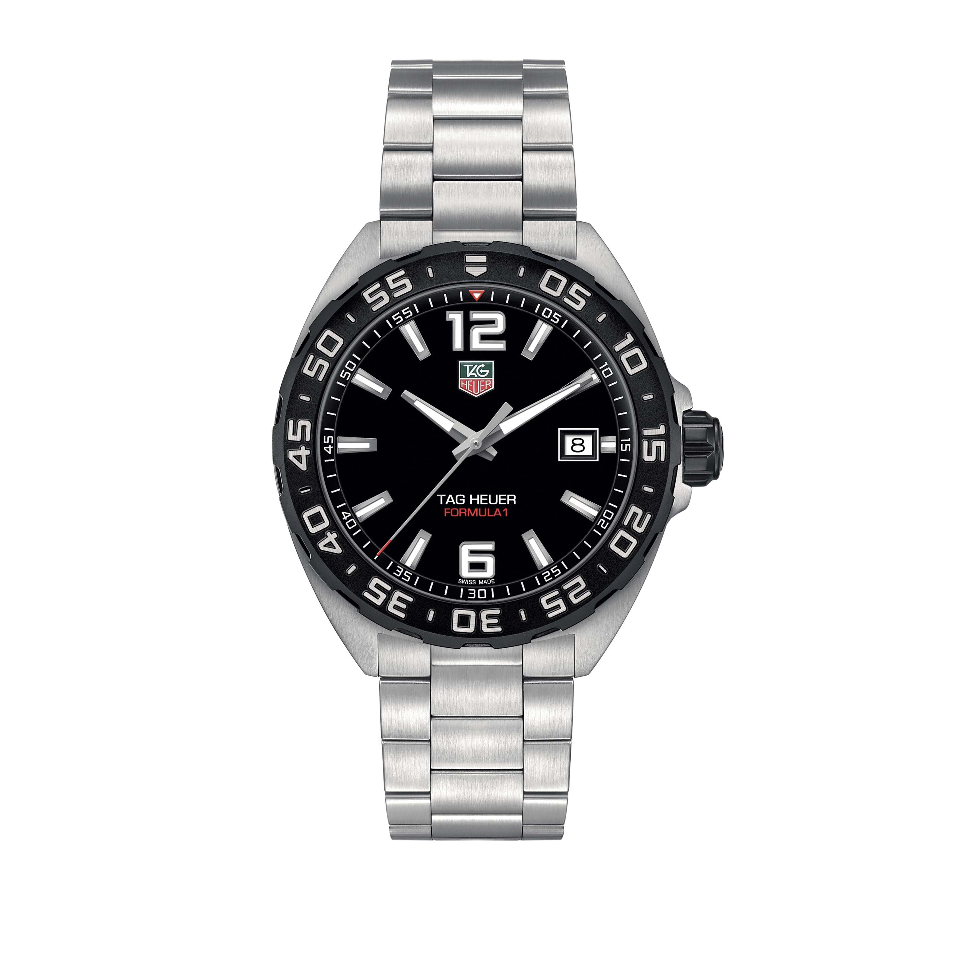 Gents Tag Heuer Formula 1 Quartz Steel Bracelet Black Bezel Black Baton Dial Date WAZ1110.BA0875