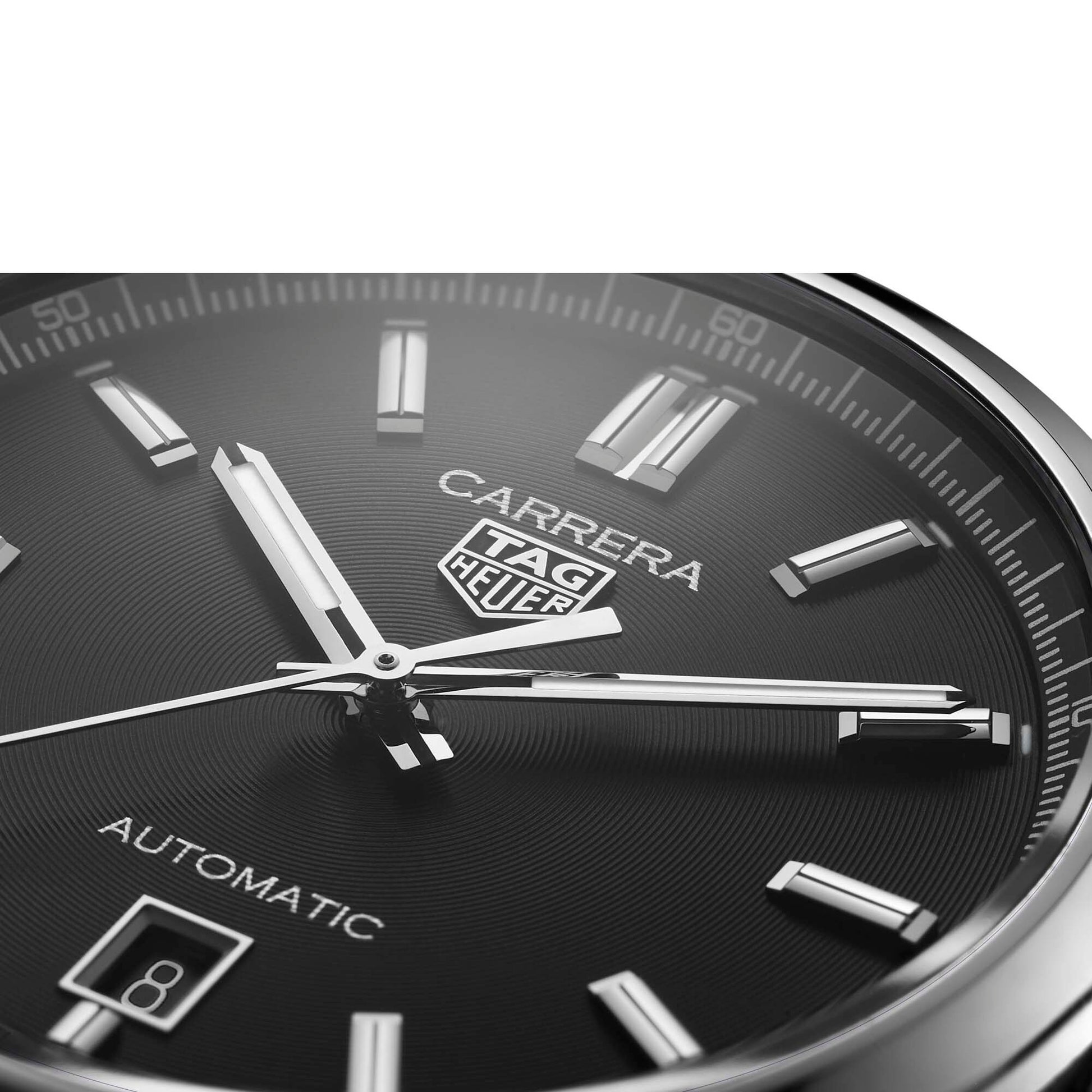 Gents Tag Heuer Carrera Automatic Calibre 5 Steel Braceelt Black Baton Dial Date 39mm