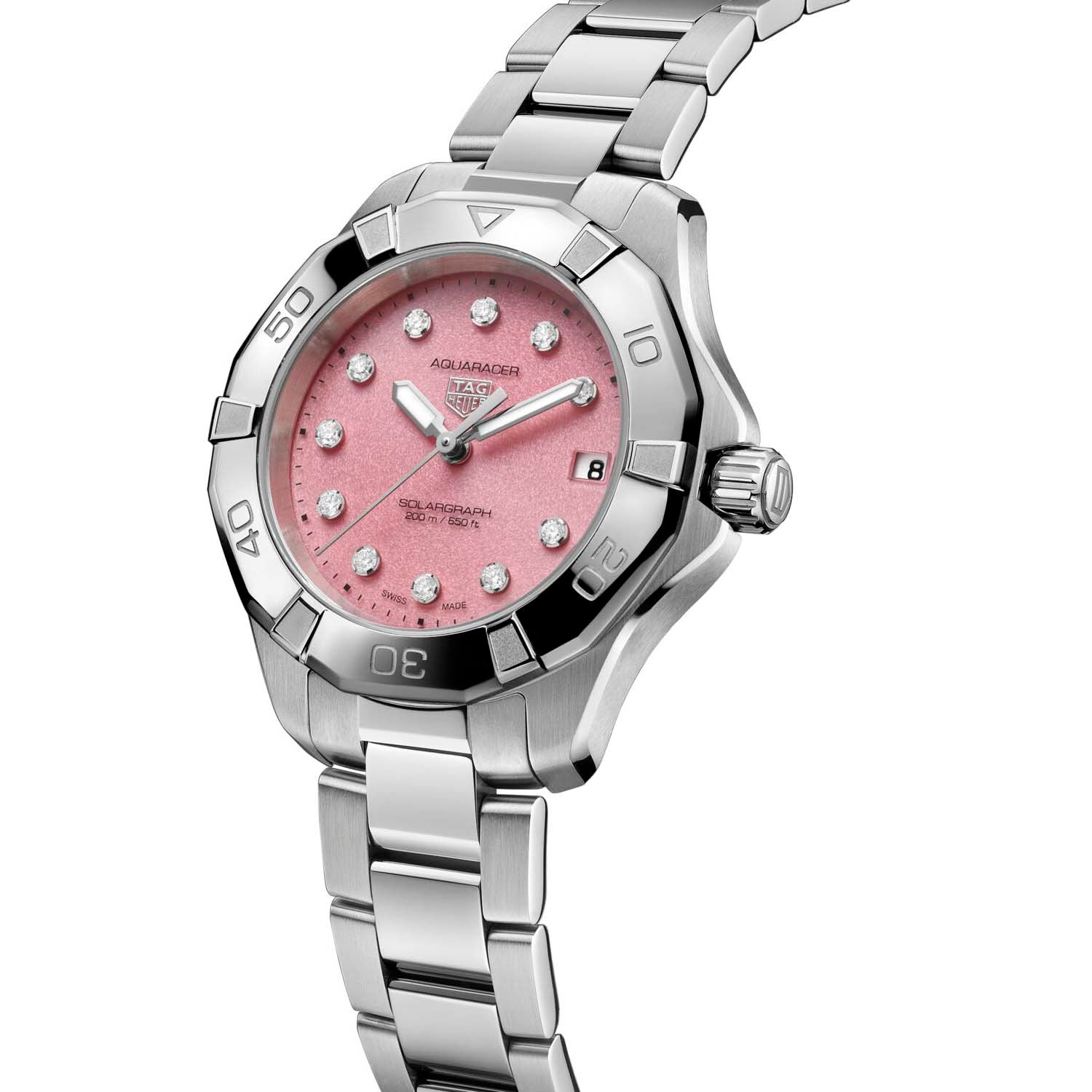 Ladies Tag Heuer Aquaracer Prof 200 34mm Solargraph Steel Pink Diamond Dial