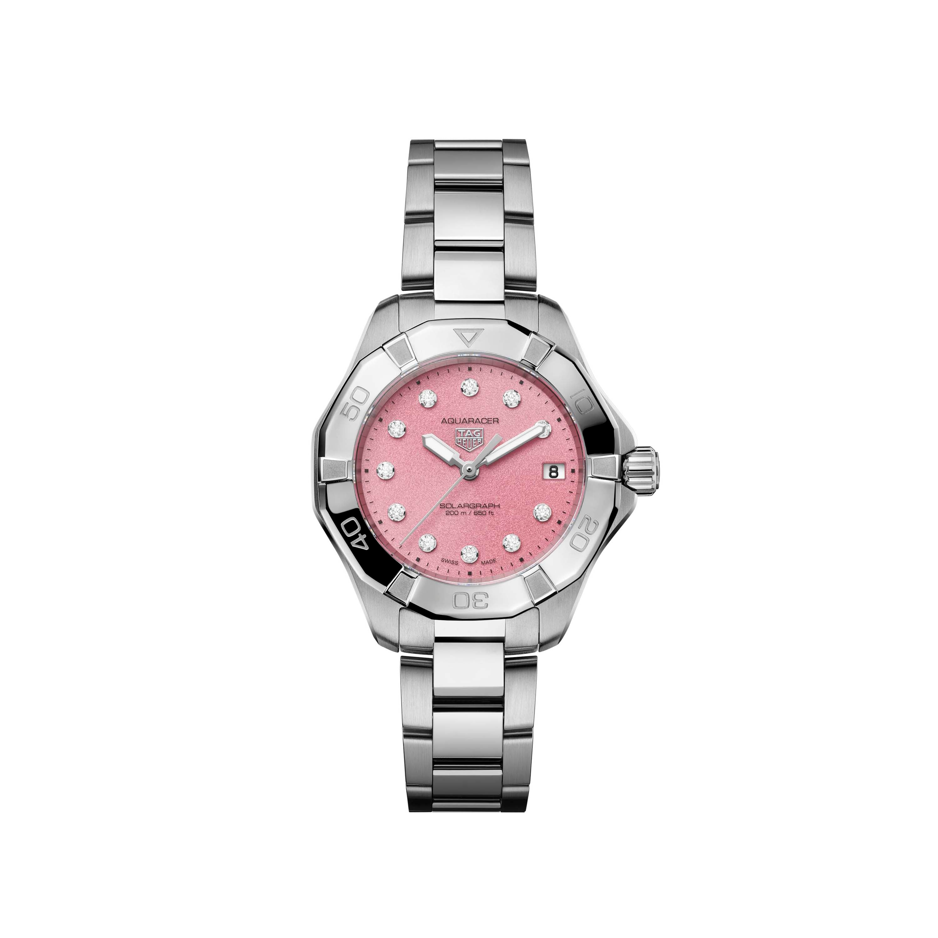 Ladies Tag Heuer Aquaracer Prof 200 34mm Solargraph Steel Pink Diamond Dial