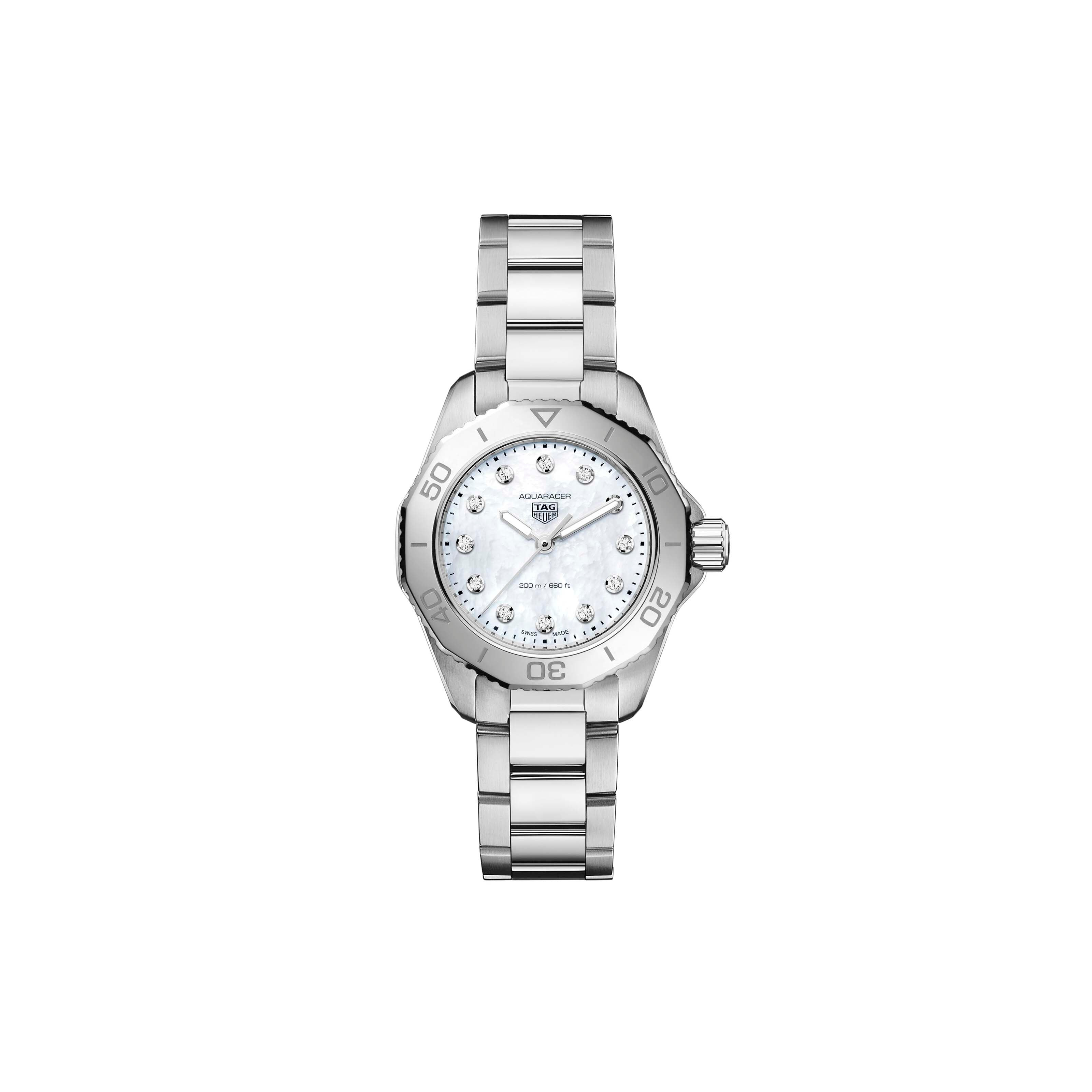 ladies Tag Heuer Aquaracer Quartz Steel Bracelet Polished Bezel White MOP Dial