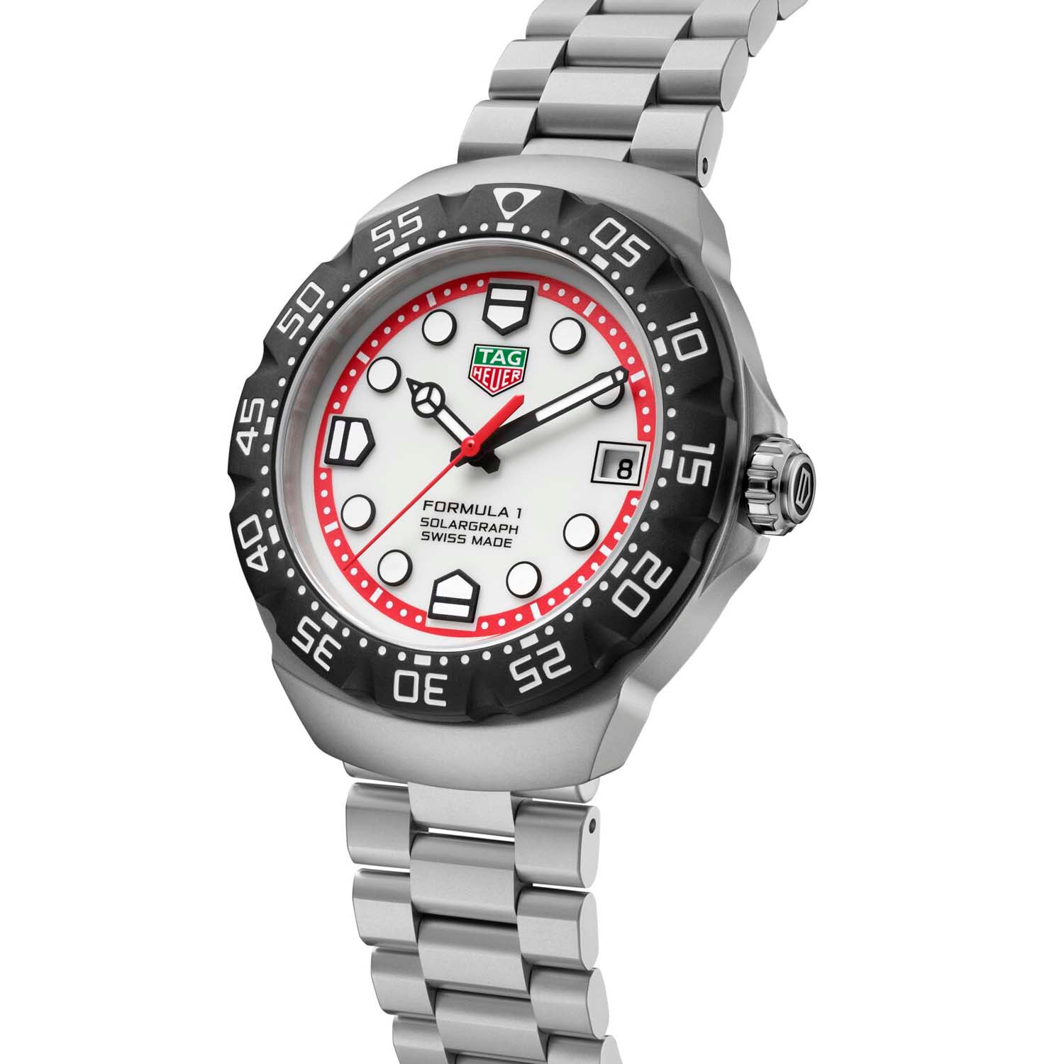 Gents Tag Heuer F1 Solargraph 38mm Steel Bracelet White Dial