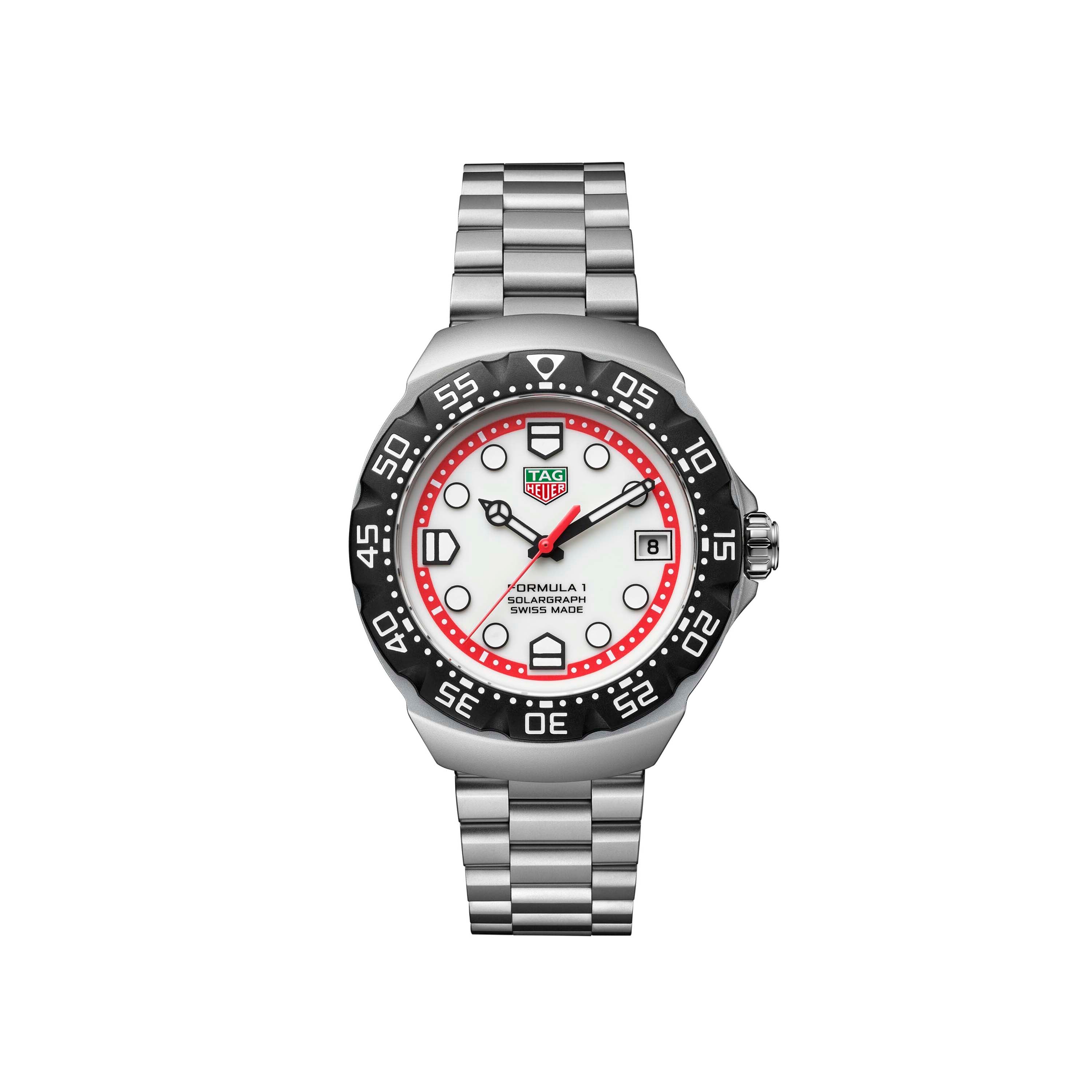 Gents Tag Heuer F1 Solargraph 38mm Steel Bracelet White Dial