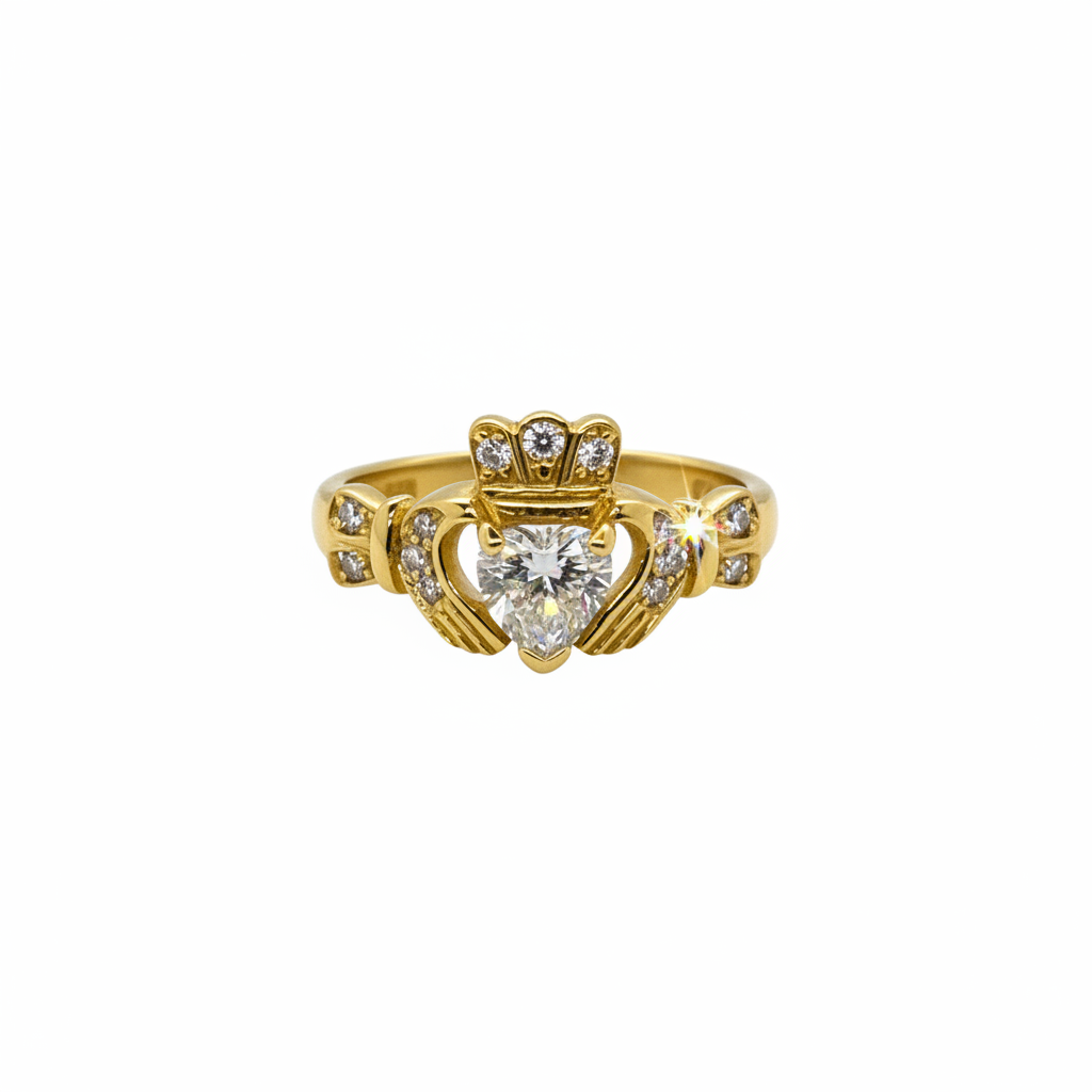 18ct Yellow Gold Diamond Set Claddagh Ring