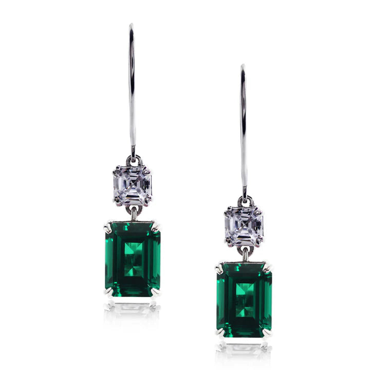 Carat London Shannon Green Emerald Euro Back Earrings White Gold Plated CE925W-SHAN-GR