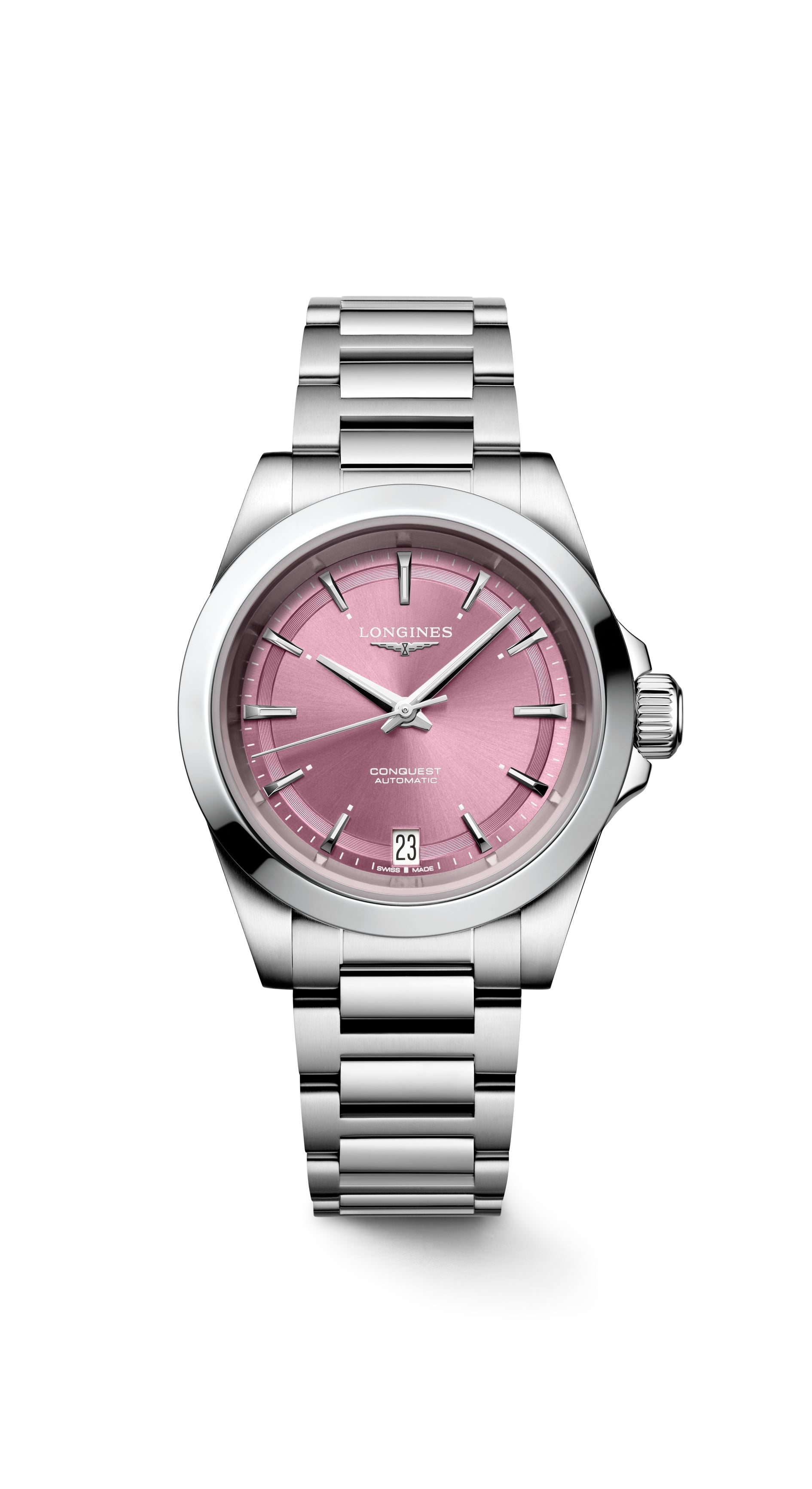 Ladies Longines Conquest Automatic 34mm Steel Pink Dial
