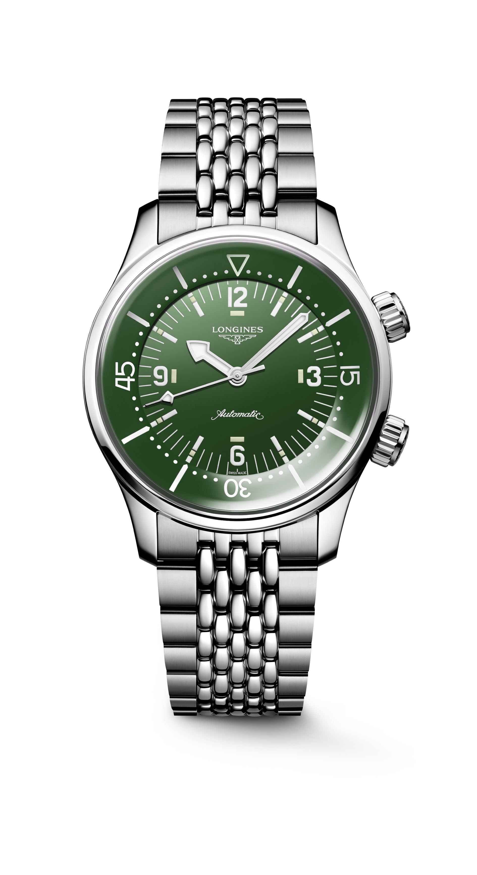 Gents Longines Legend Diver 39mm Steel Bracelet Green Dial