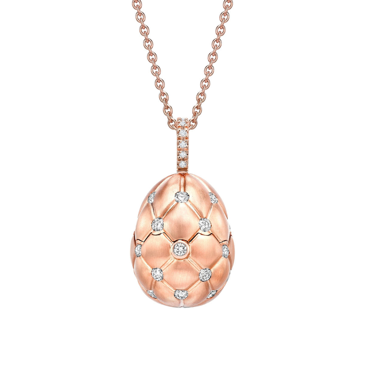 Fabergé Treillage 18ct Rose Gold Diamond Ruby Heart Surprise Egg Pendant