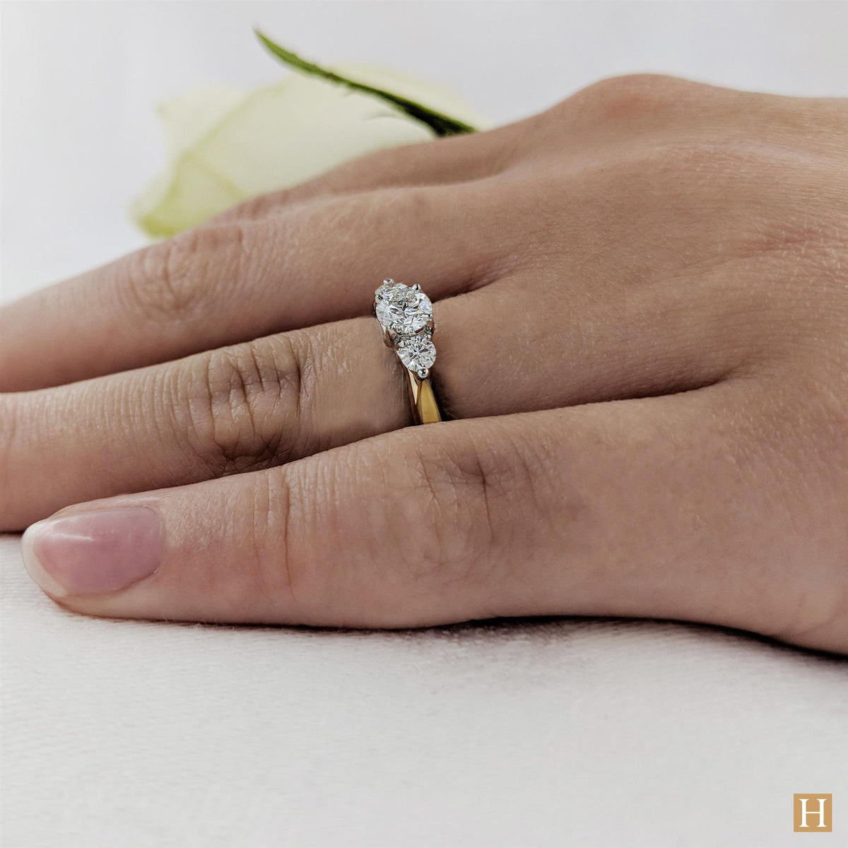 Yellow Gold Tulip 3 Engagement Ring