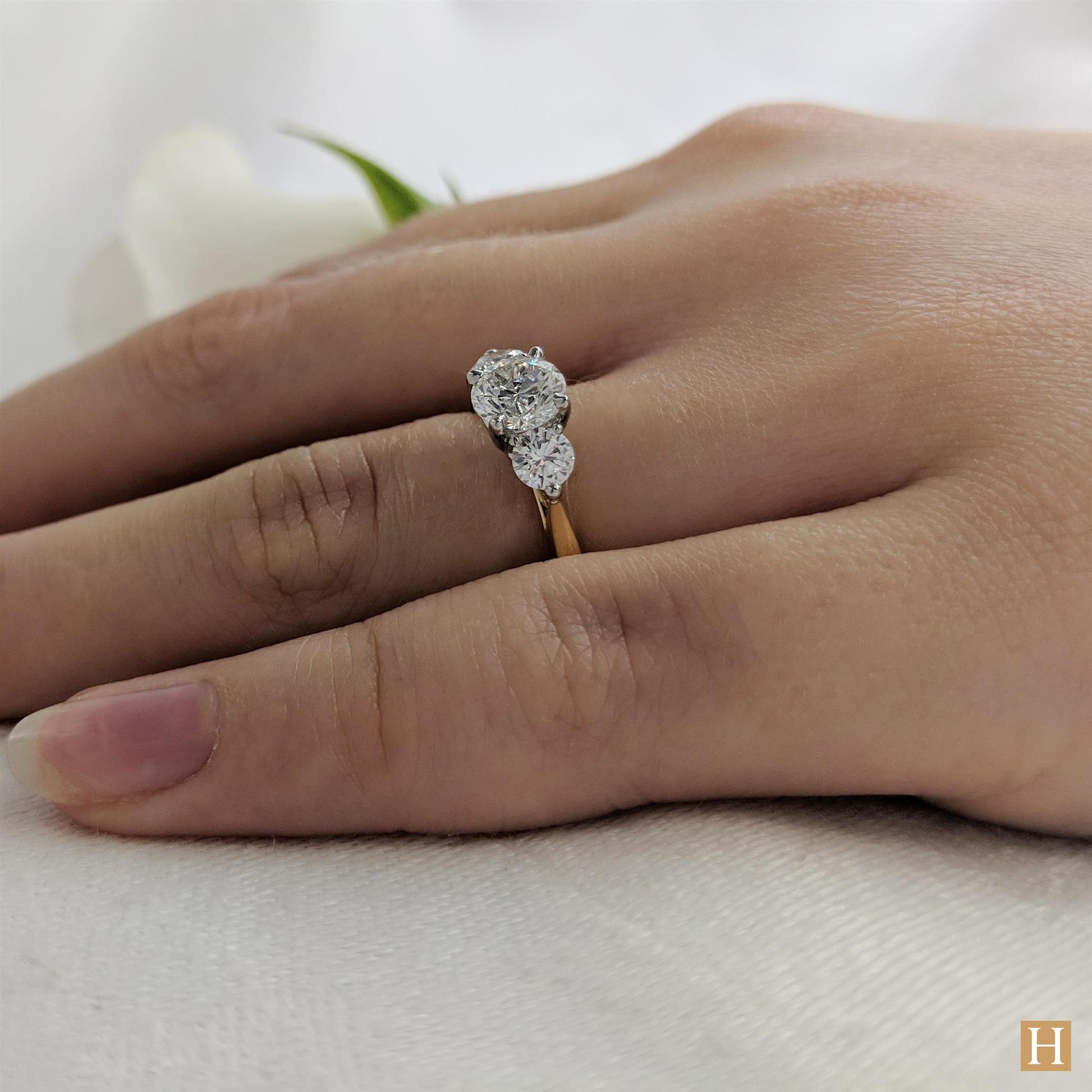Yellow Gold Tulip 3 Engagement Ring
