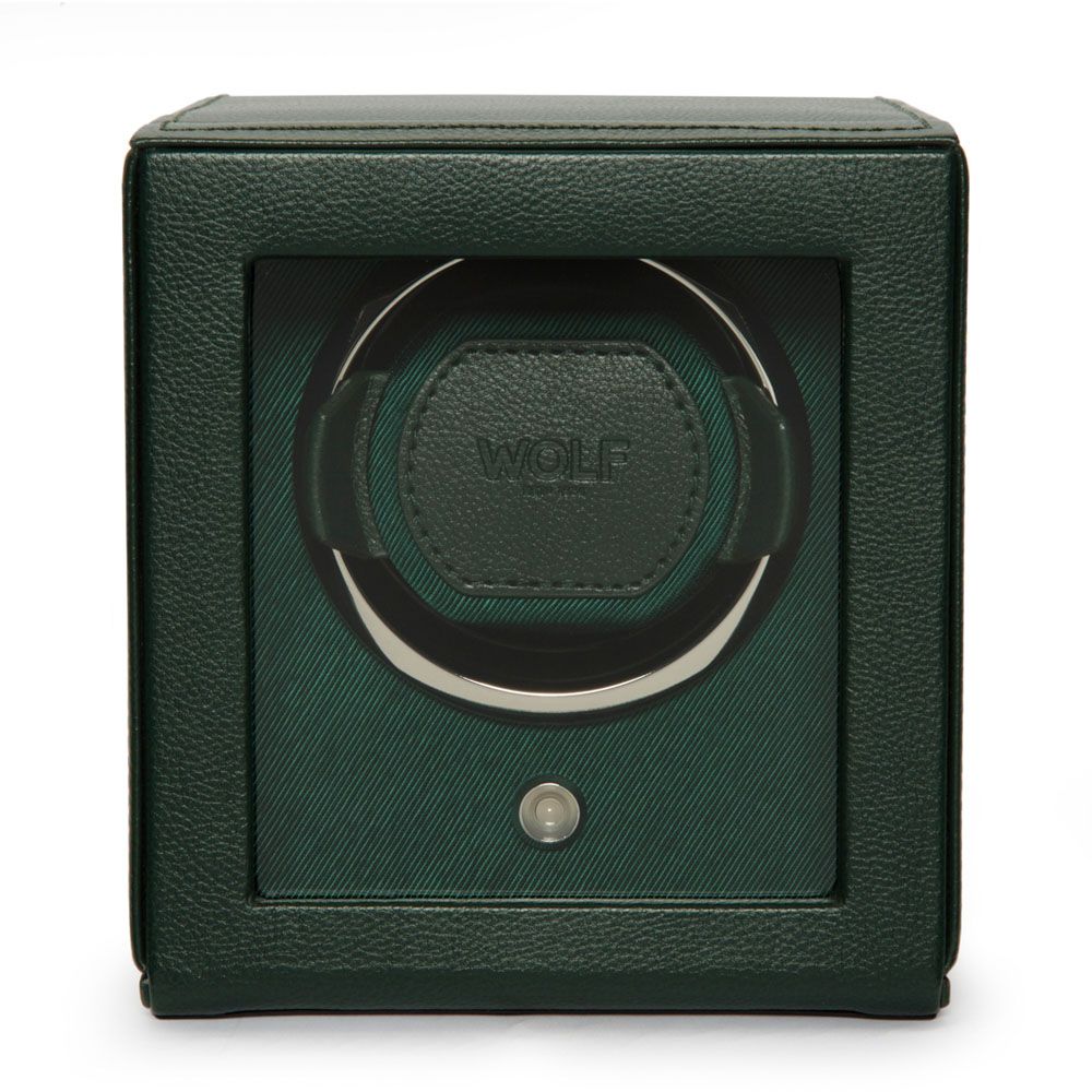 Wolf Designs Cub Green Single Watch Winder with Cover Vegan Leather