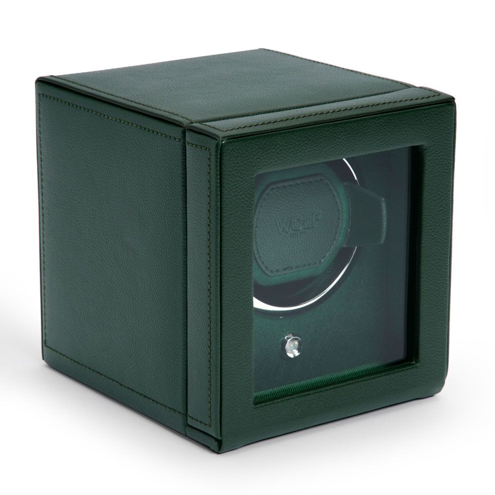 Wolf Designs Cub Green Single Watch Winder with Cover Vegan Leather