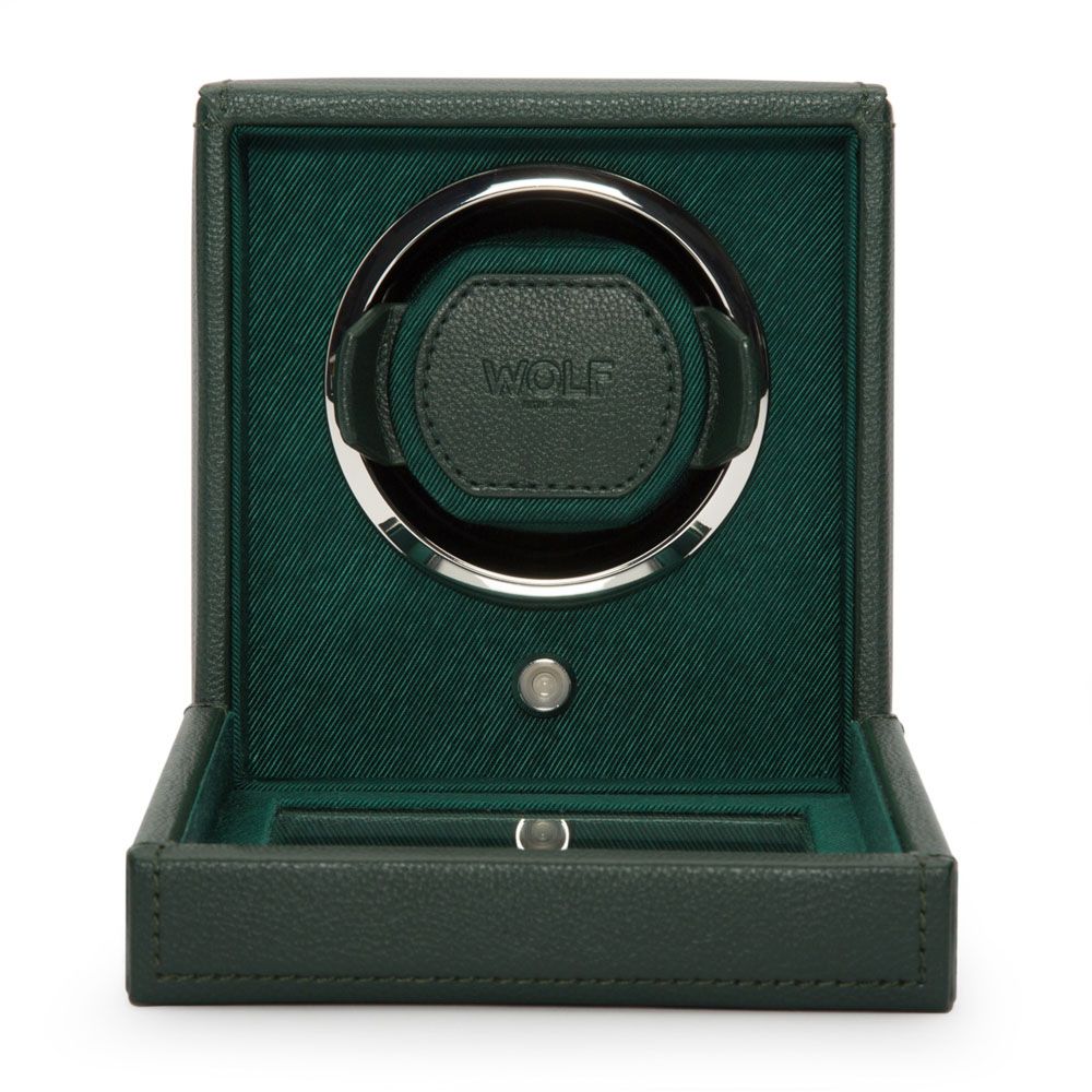 Wolf Designs Cub Green Single Watch Winder with Cover Vegan Leather