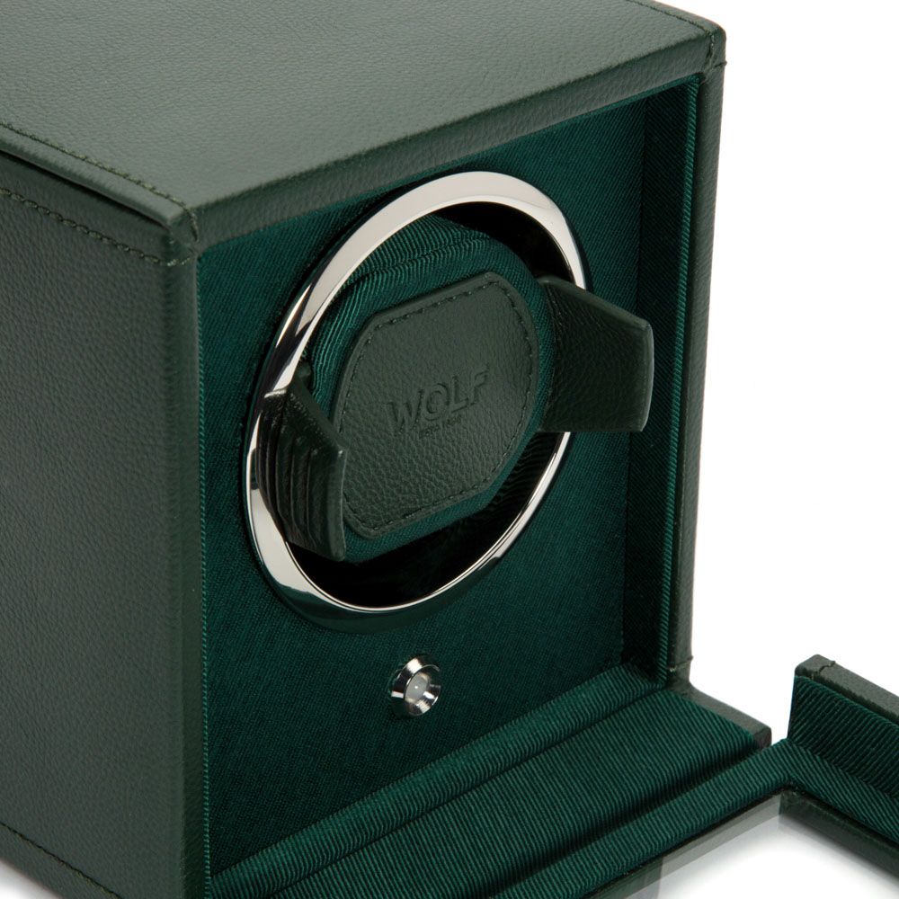 Wolf Designs Cub Green Single Watch Winder with Cover Vegan Leather