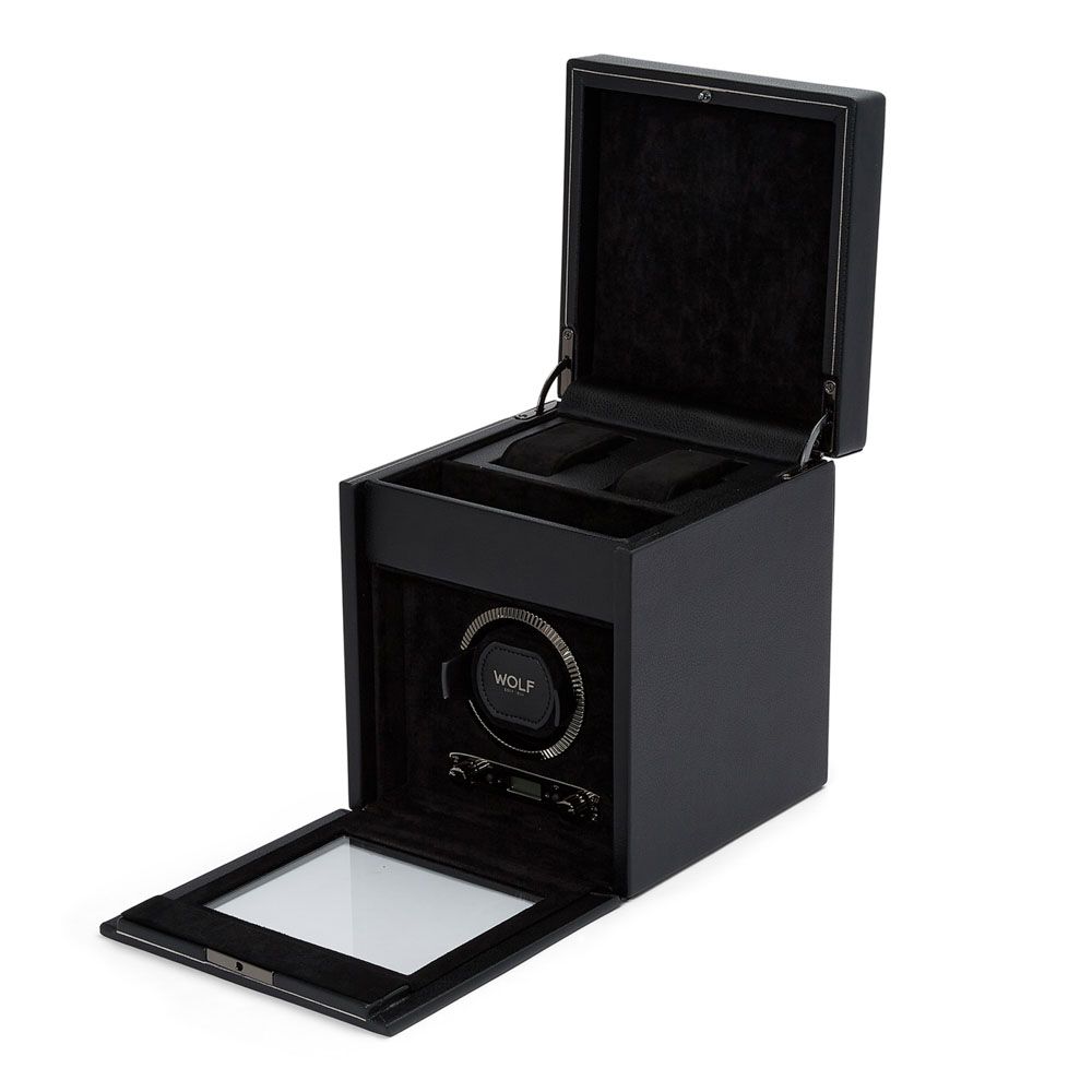 Wolf Designs British Racing Single Watch Winder with Storage Black