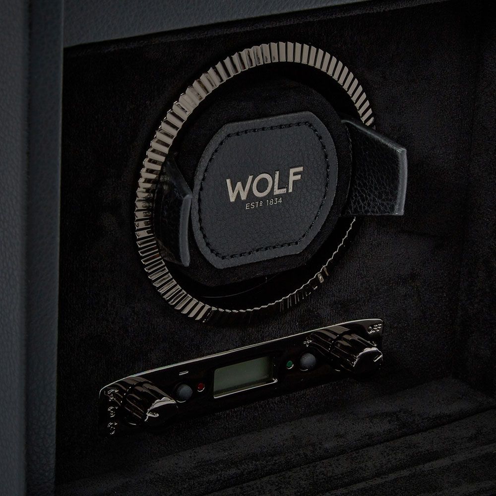 Wolf Designs British Racing Single Watch Winder with Storage Black