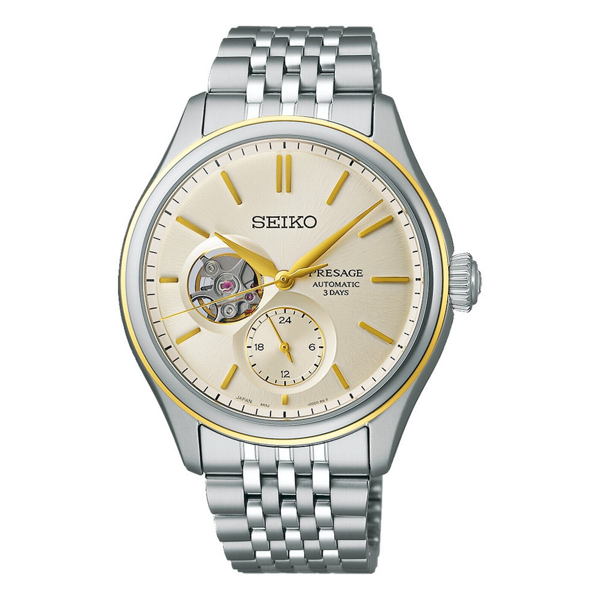 Gents Seiko Presage Auto Open Heart Bi Col Bracelet Cream Dial  SPB480J1