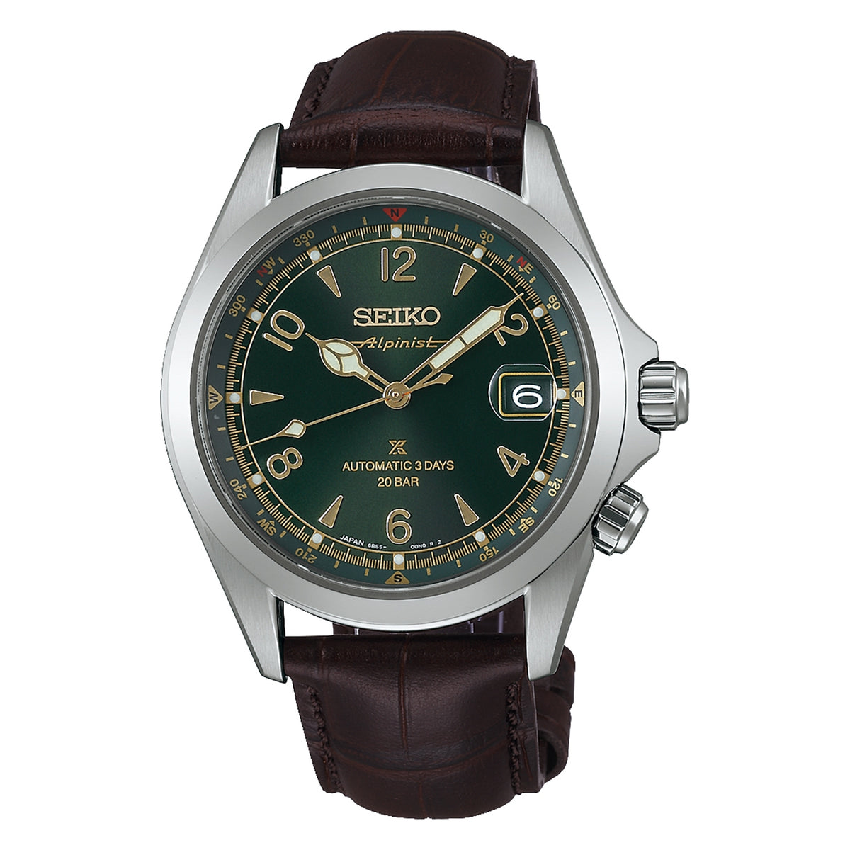 Gents Seiko Prospex Automatic 3 Days Alpinist Classic Pine Green Brown Strap - SPB507J1