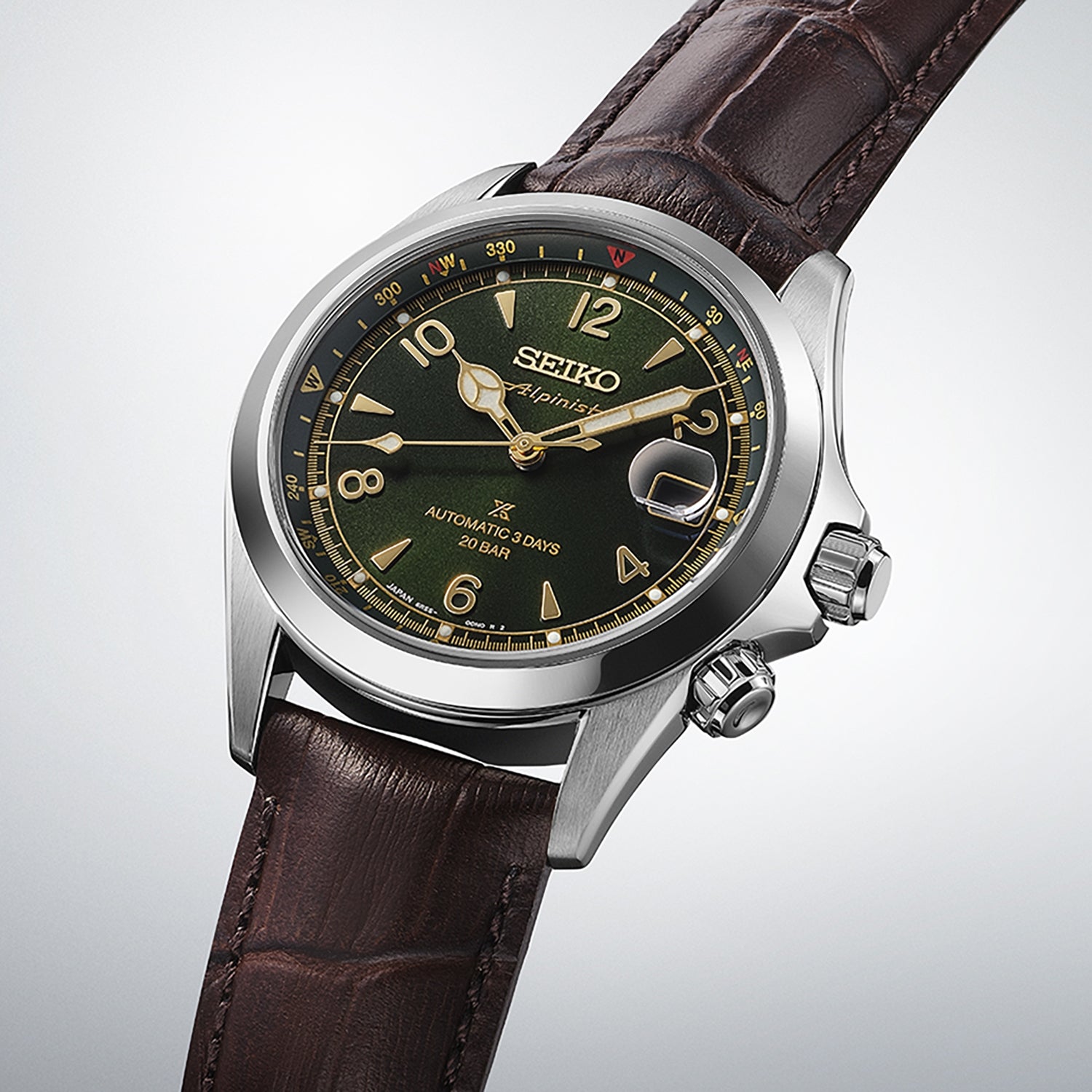 Gents Seiko Prospex Automatic 3 Days Alpinist Classic Pine Green Brown Strap - SPB507J1