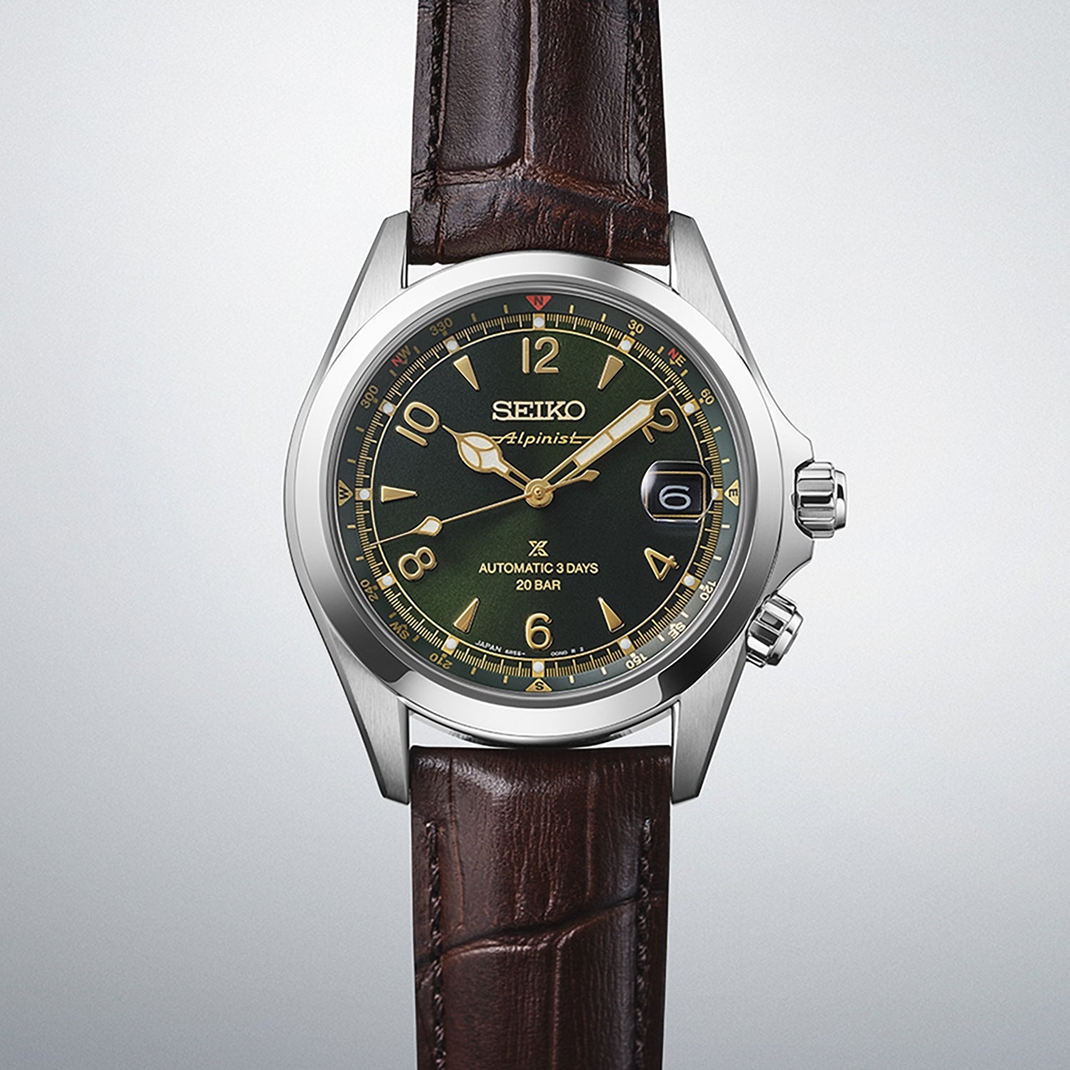 Gents Seiko Prospex Automatic 3 Days Alpinist Classic Pine Green Brown Strap - SPB507J1