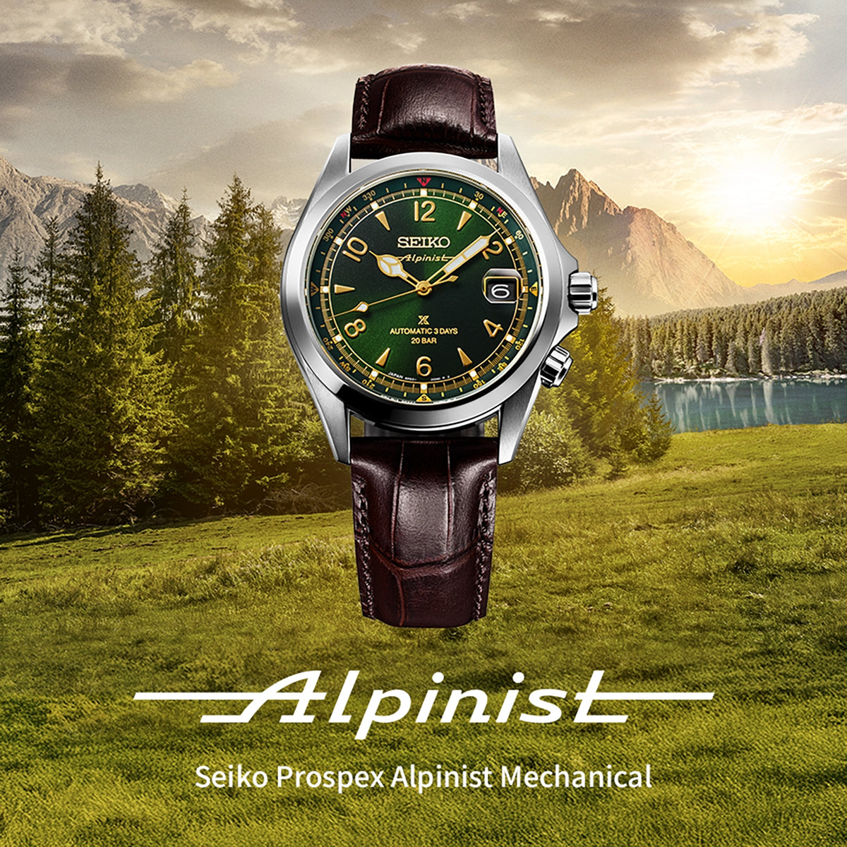 Gents Seiko Prospex Automatic 3 Days Alpinist Classic Pine Green Brown Strap - SPB507J1