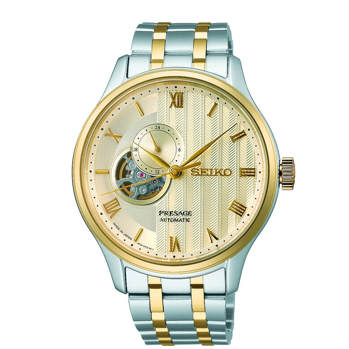 Gents Seiko Presage Auto Japanese Zen Garden Bi-Col Bracelet Open Heart Ivory Dial - SSA464J1