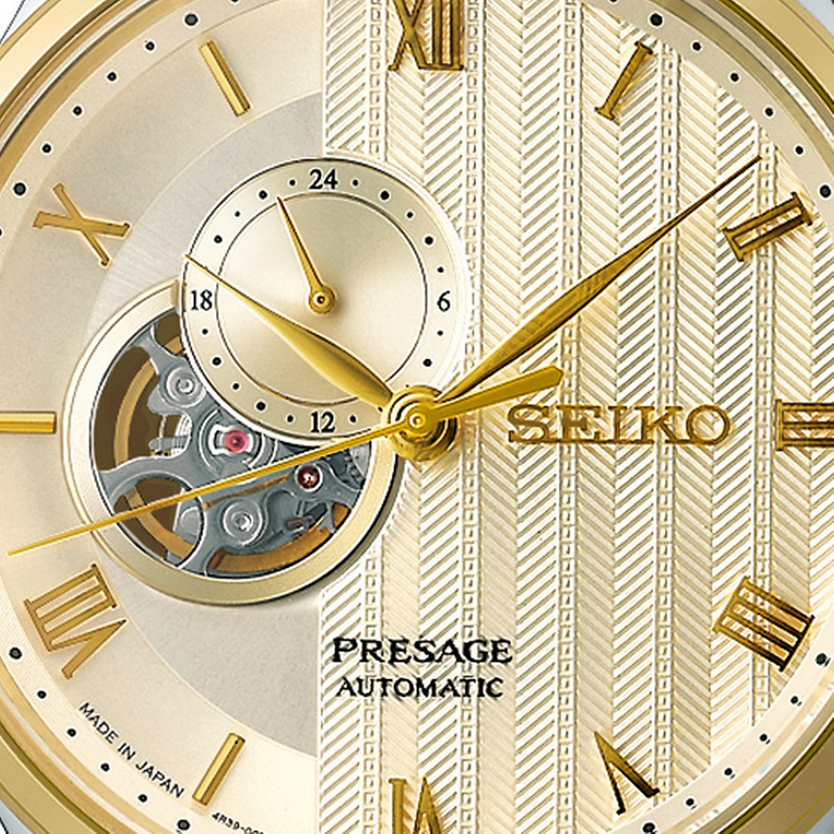 Gents Seiko Presage Auto Japanese Zen Garden Bi-Col Bracelet Open Heart Ivory Dial - SSA464J1