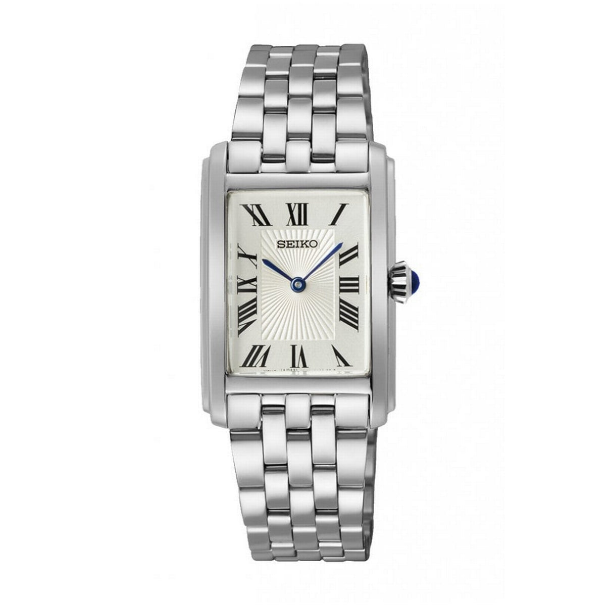 Ladies Seiko Steel Bracelet Rectangular White Sunray Roman Dial - SWR083P1