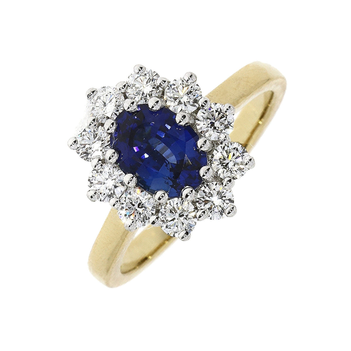 18ct Yellow gold and White Gold Claw set Oval Sapphire and Diamond ring