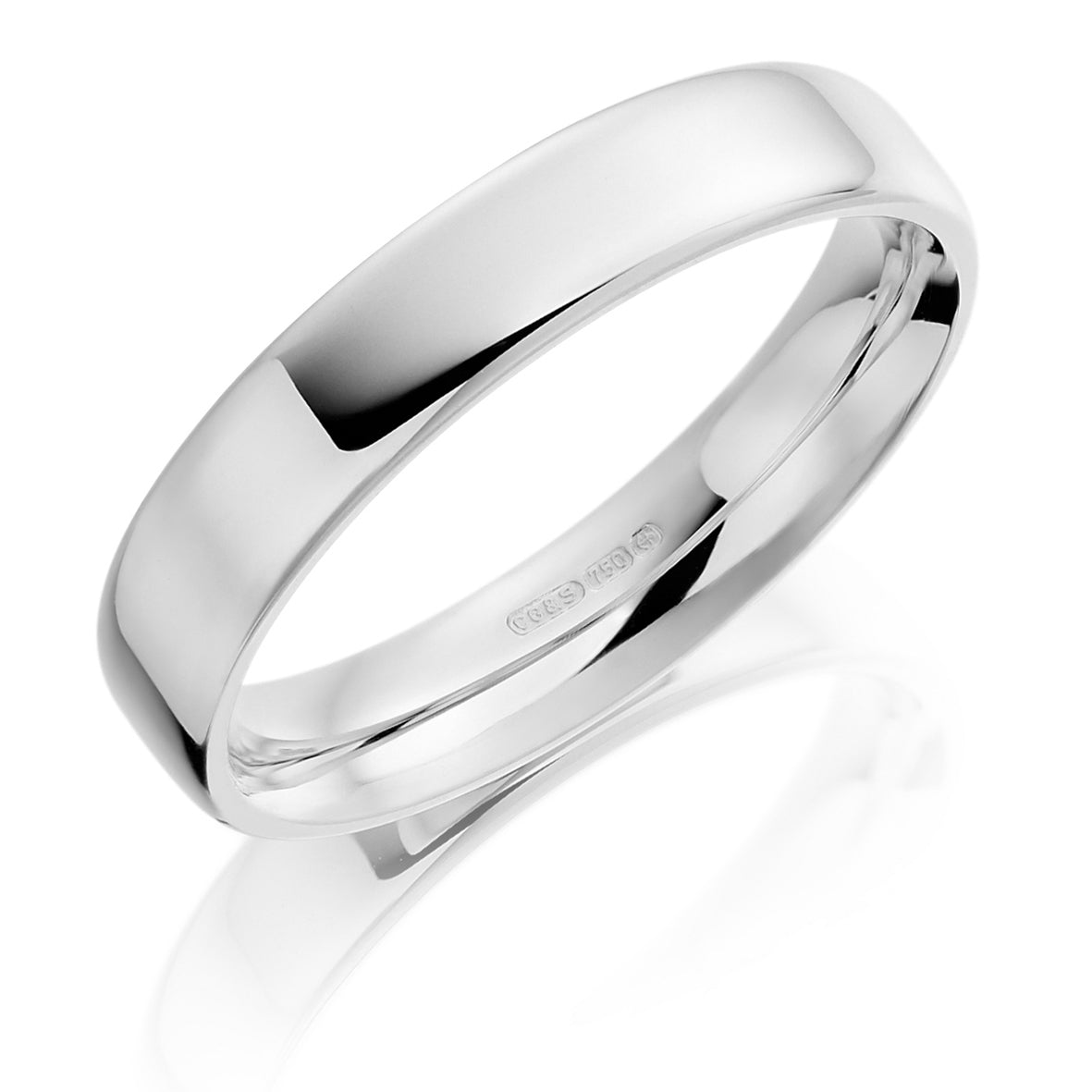 Men's 9ct White Gold 4mm Flat Court Wedding Ring