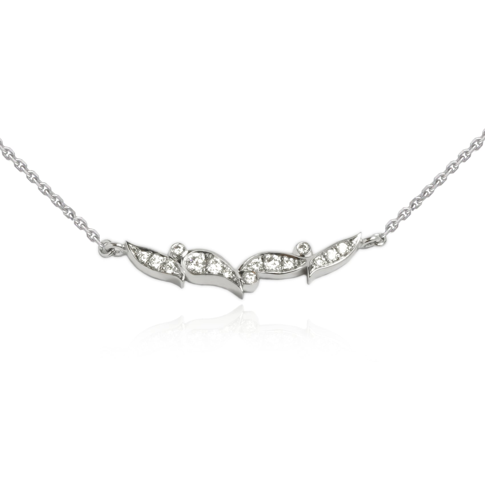 18ct White Gold Leaf Pave Set Pendant