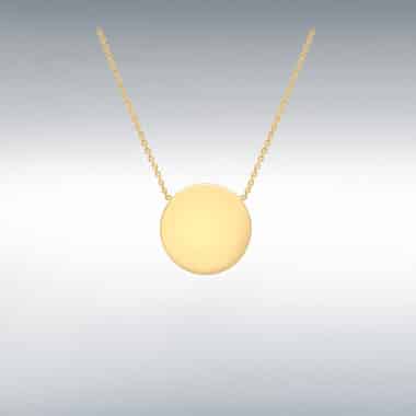 9ct Yellow Gold Polished 15mm Round Disc on Chain