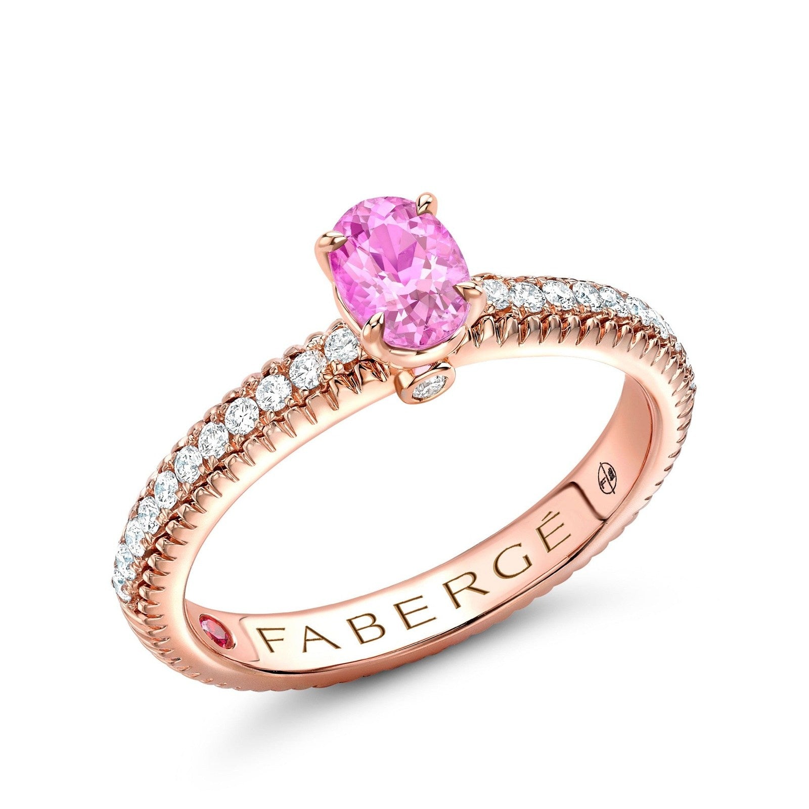 Faberge Colours of Love Rose Gold Pink Sapphire Fluted Ring with Diamond Shoulders - 831RG2742