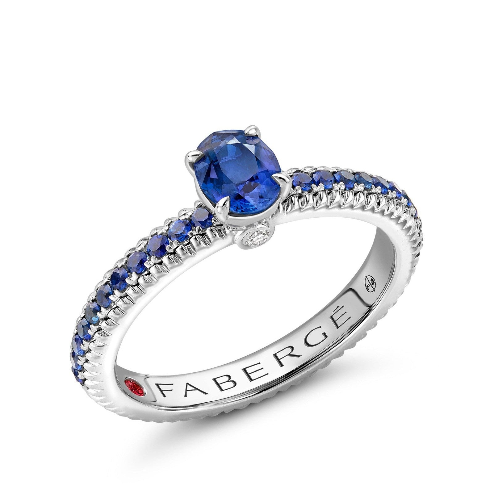 Faberge Colours of Love White Gold Blue Sapphire Fluted Ring with Sapphire Shoulders - 831RG2746