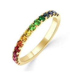 Ladies 18ct Yellow Gold Rainbow Sapphire Half Hoop Ring