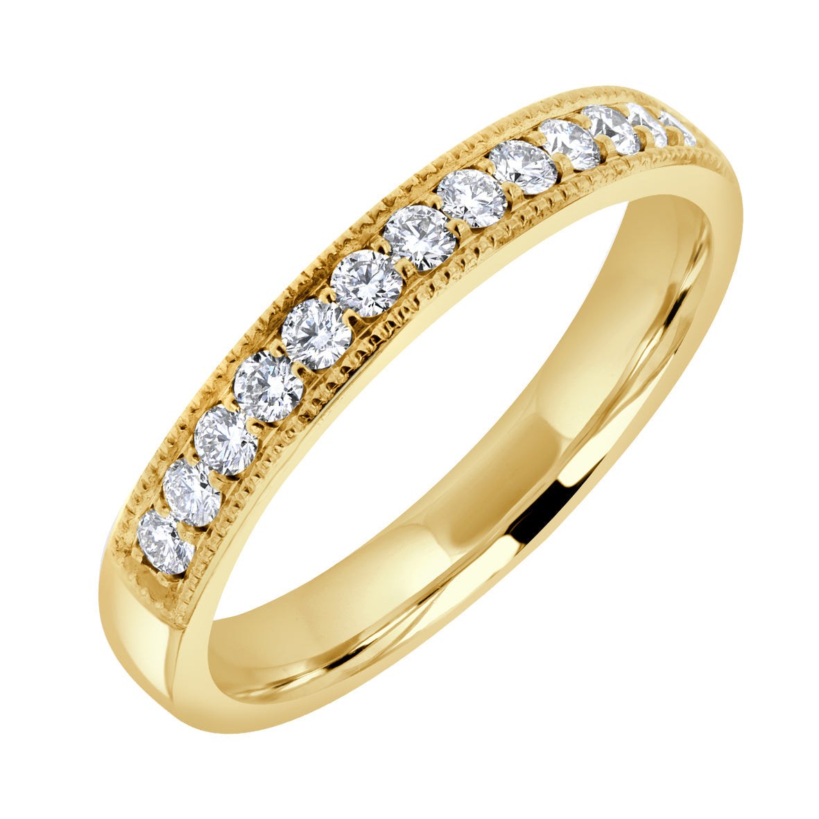 Ladies 18ct Yellow Gold Diamond Millgrain Wedding Ring
