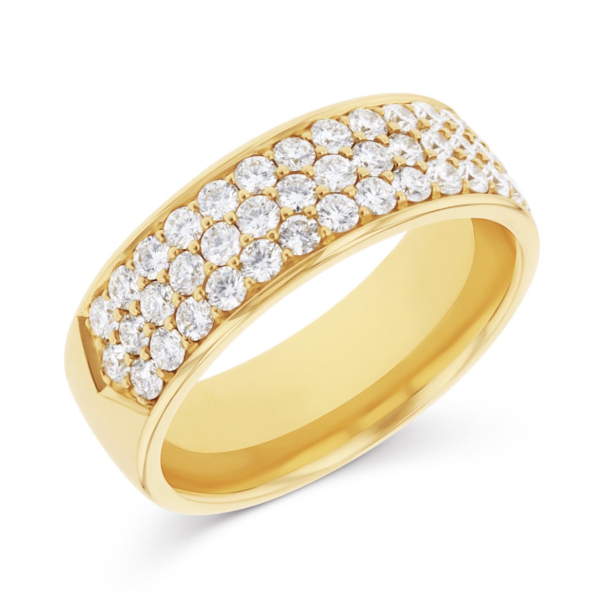 Ladies 18ct Yellow Gold 3 Row Diamond Pave 6mm Ring