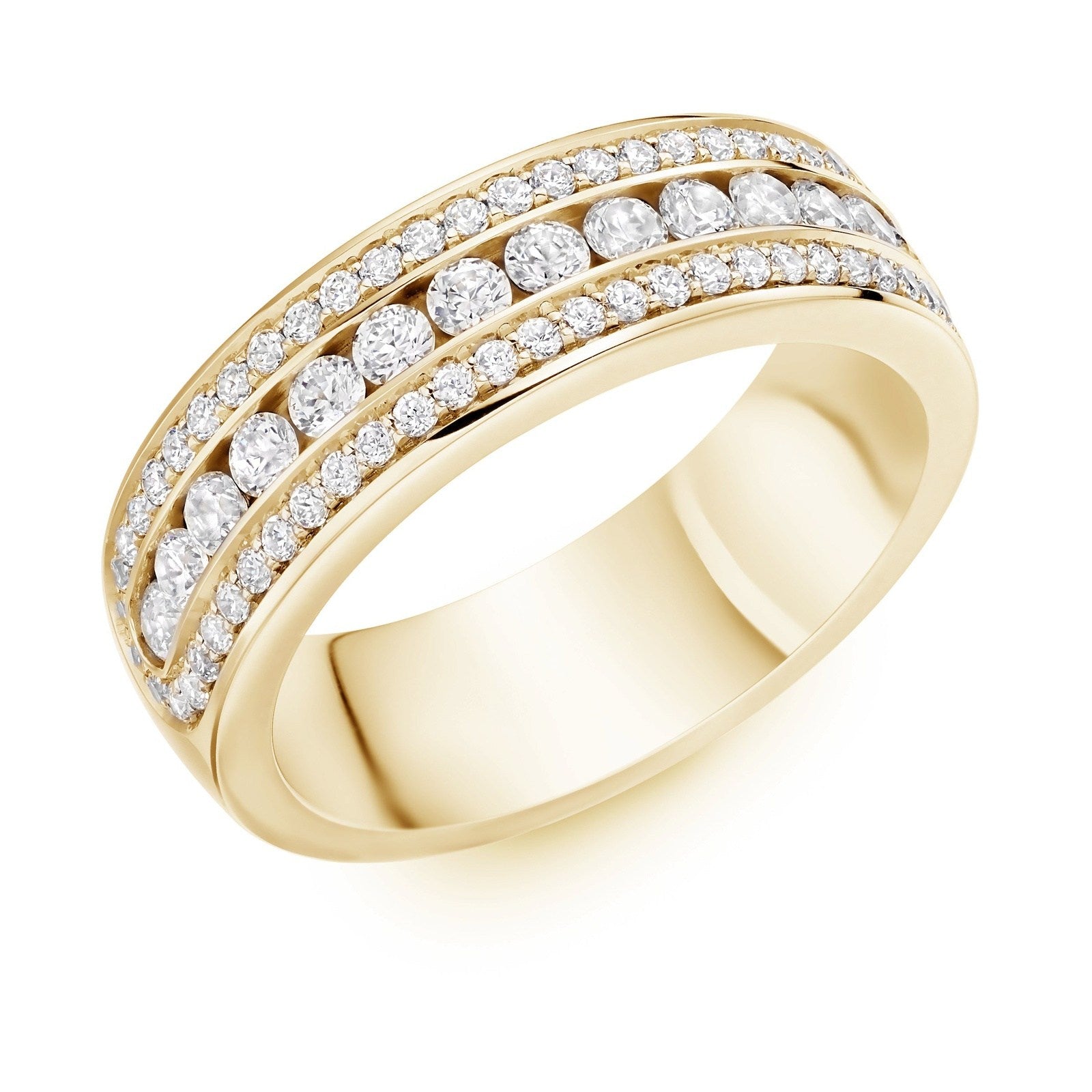Ladies 18ct Yellow Gold Heavy 3 Row Diamond Dress Ring