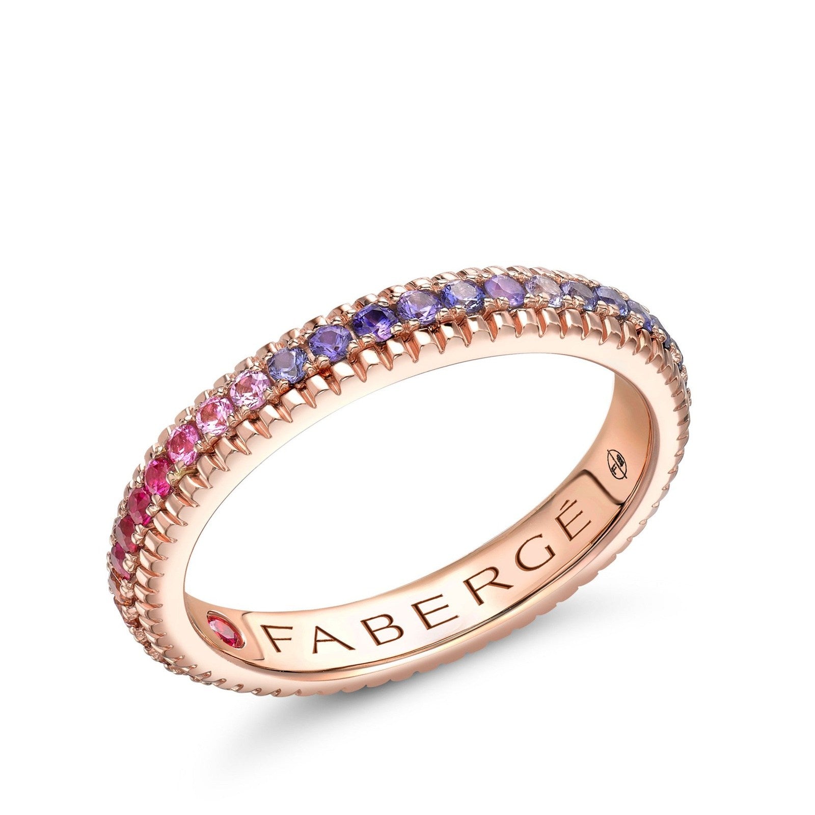 Faberge Colours of Love Rose Gold Rainbow Multicoloured Gemstone Set Fluted Ring  - 847RG2566