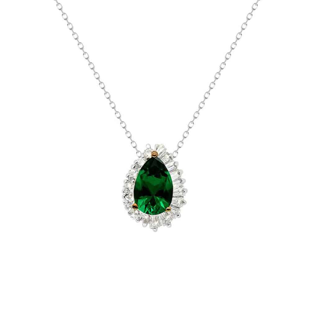 Carat London Silver Emerald Green Pear Cut Eleanor Pendant on Chain
