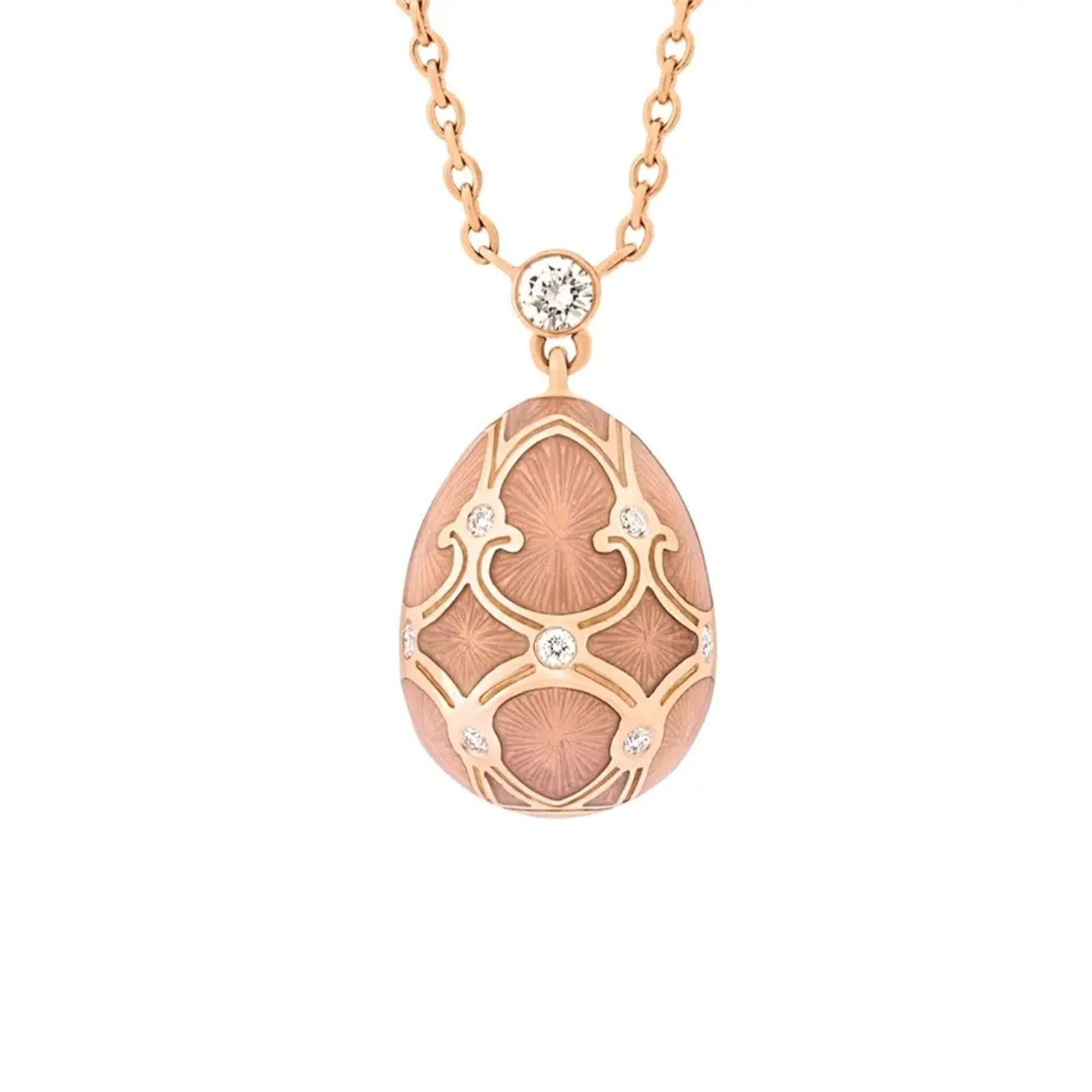 Faberge Heritage Rose Gold Pink Guilloche Enamel Petite Egg Pendant - 1152FP1441