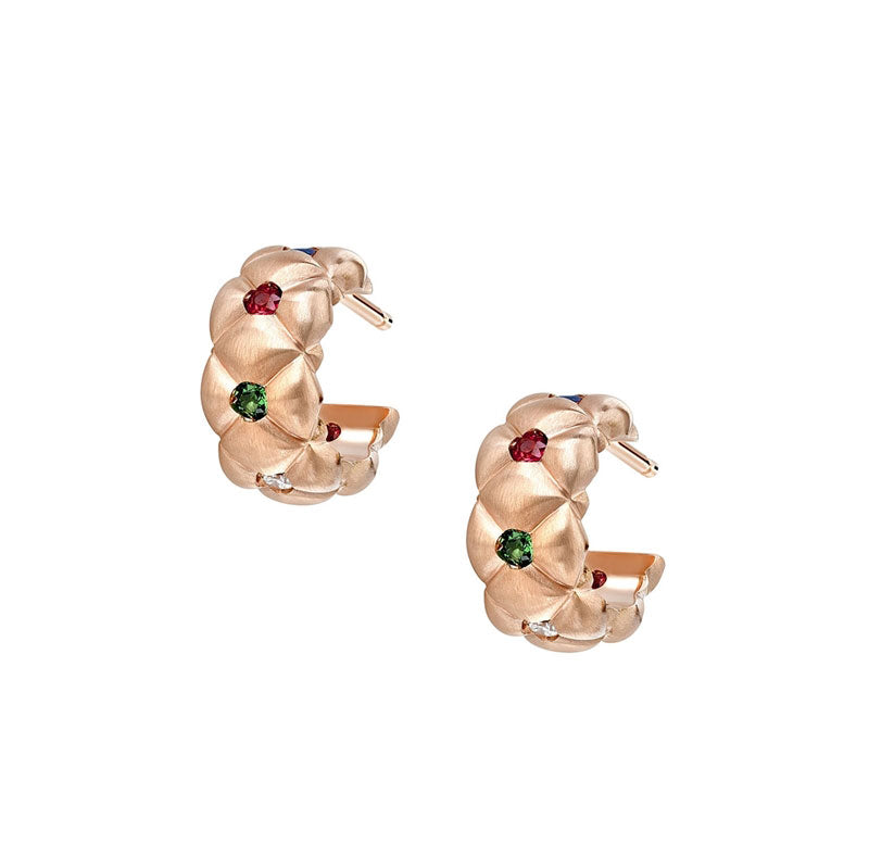 Faberge Treillage Brushed Rose Gold Multicoloured Gemstone Hoop Earrings - 1716EA2995