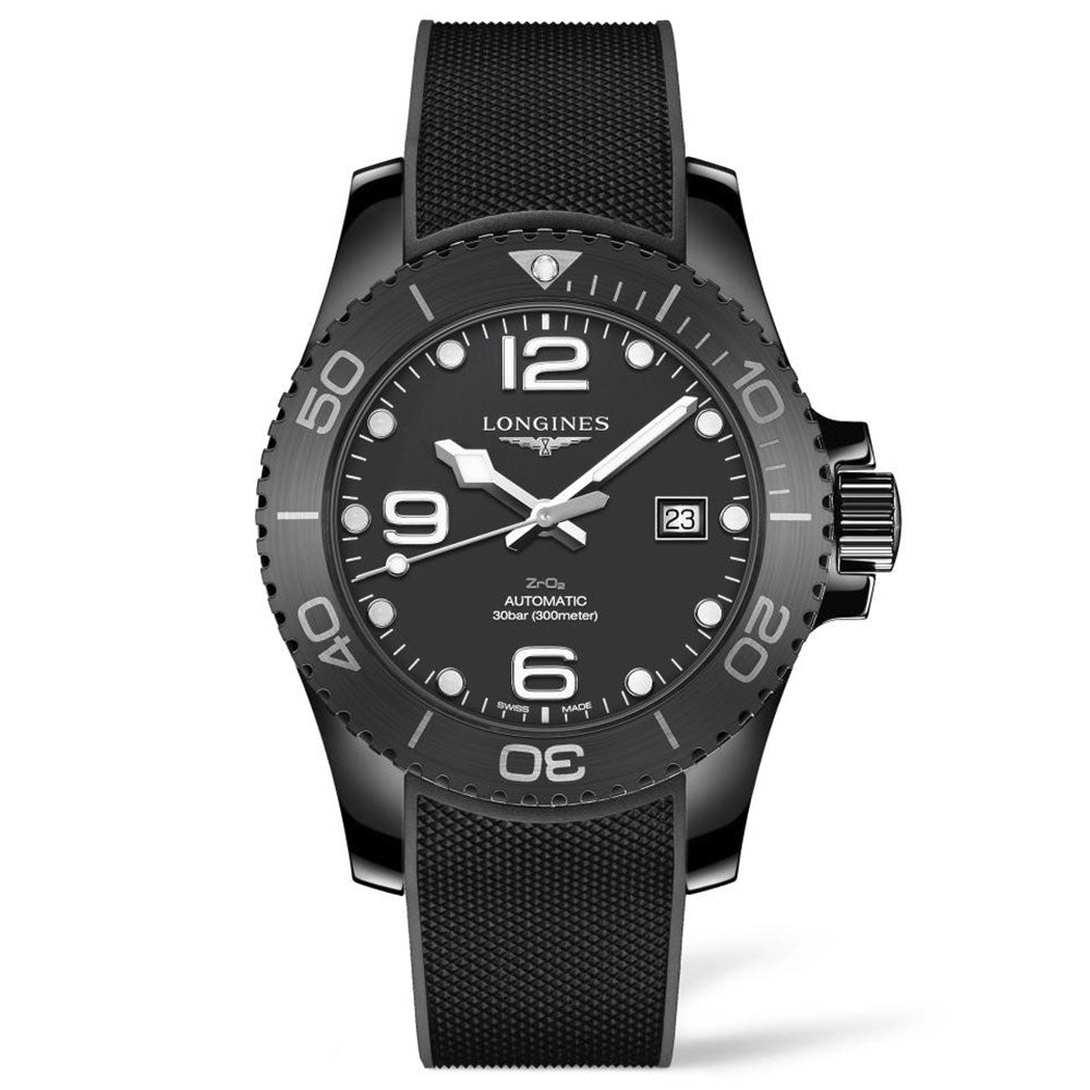 Men's Black ceramic Longines HydroConquest L3.784.4.56.9