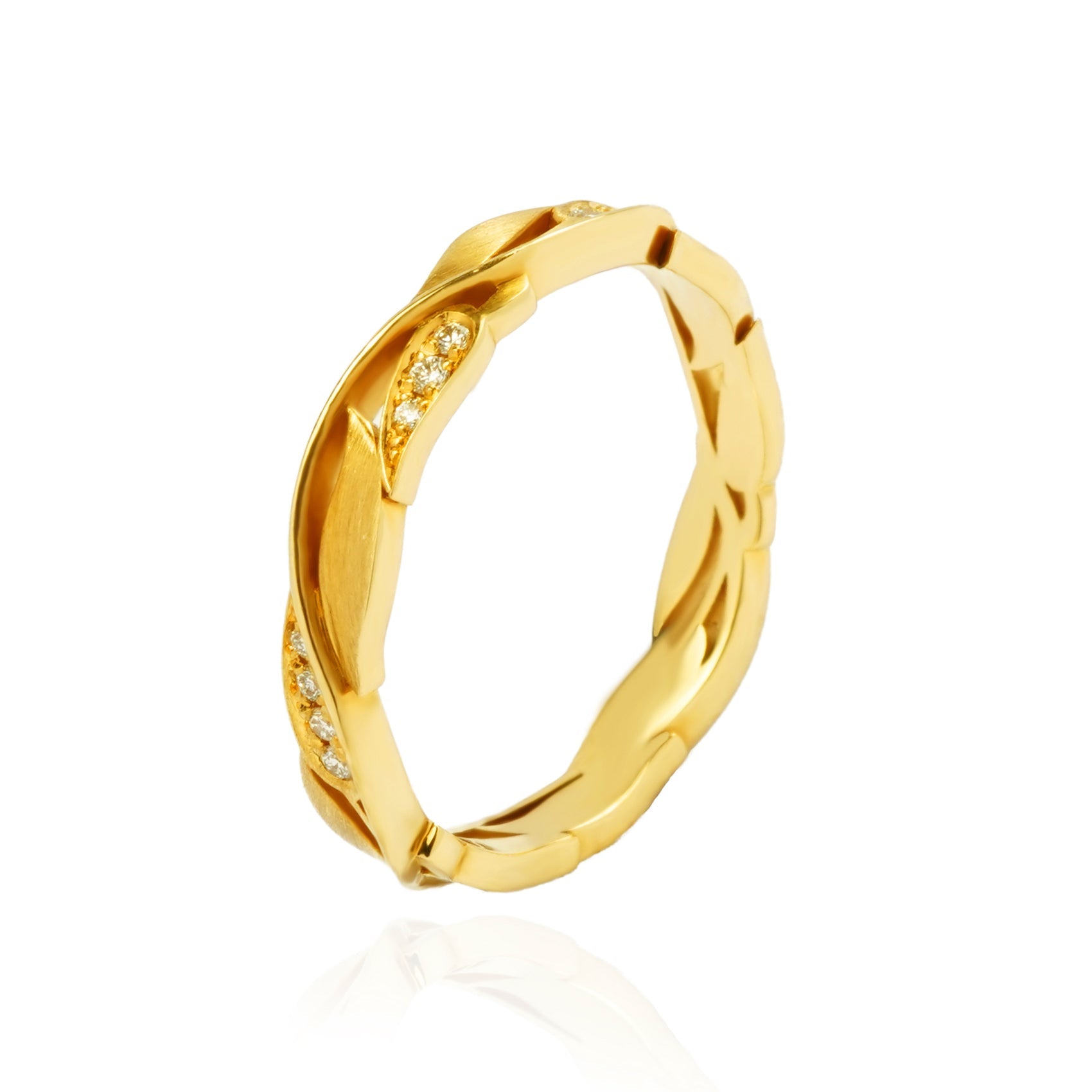 18ct Rose Gold Leaf Half Set Ring