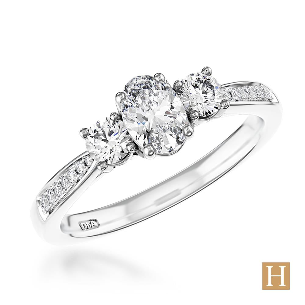 Platinum Memoire Oval Three Stone Engagement Ring